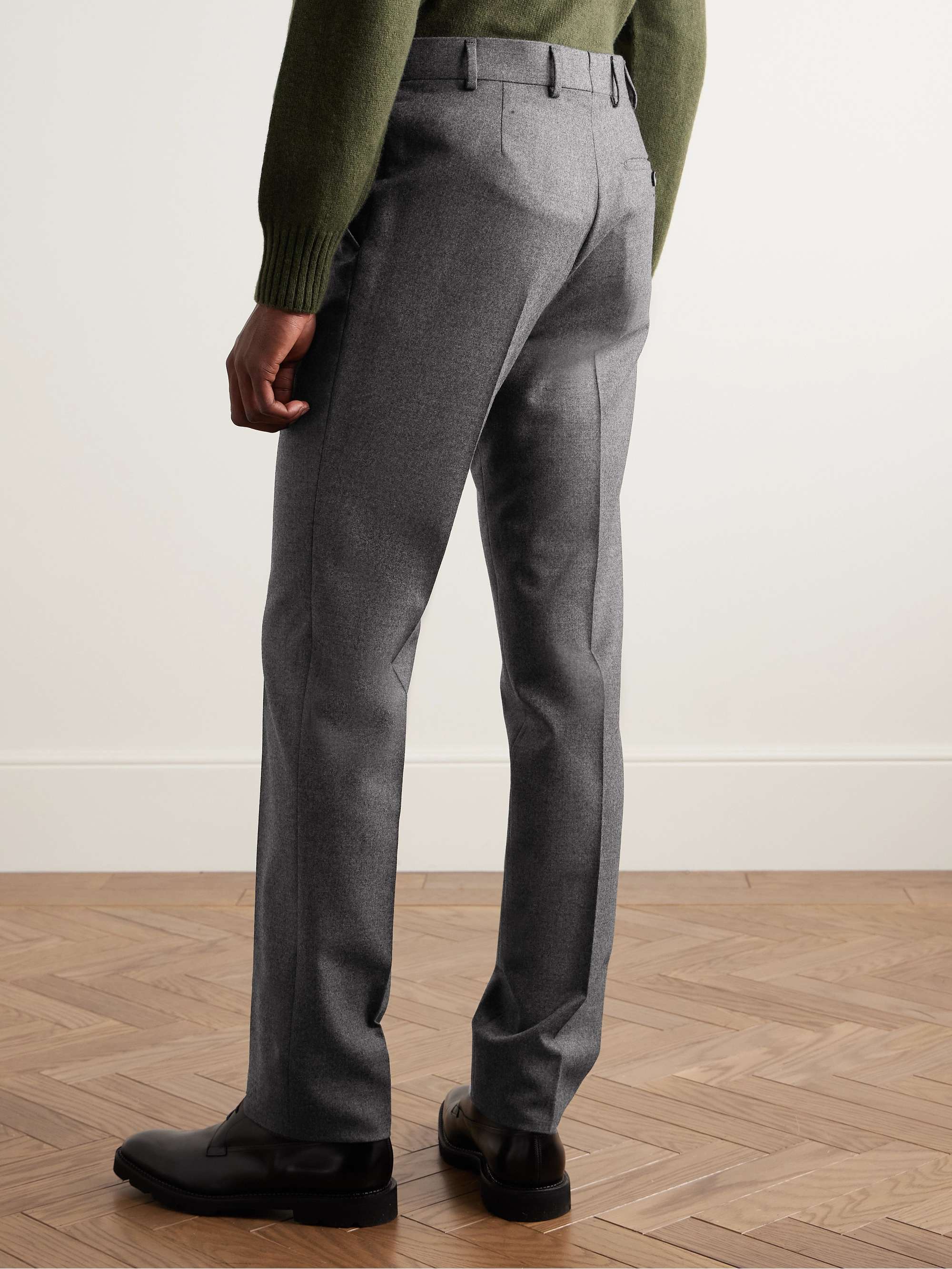 Slim-Fit Straight-Leg Pleated Wool Trousers view