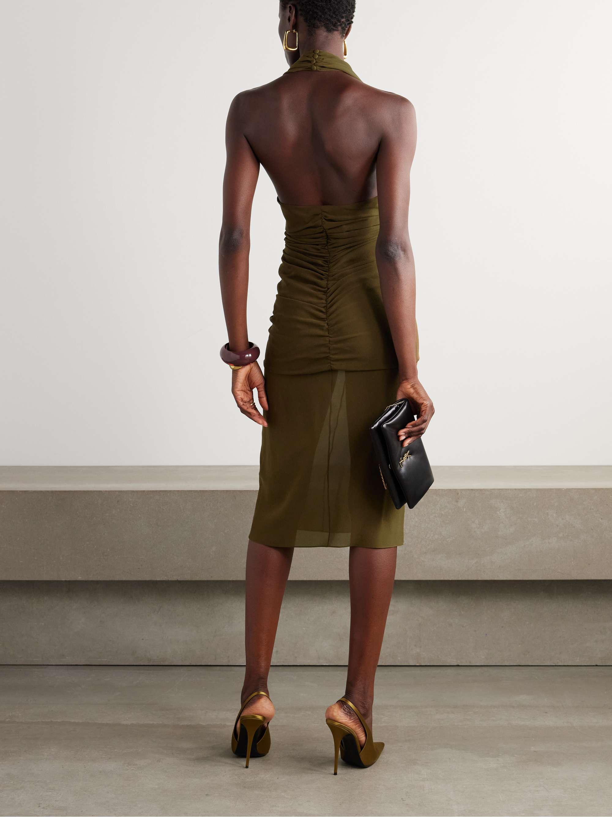 Ruched silk-crepe halterneck dress view