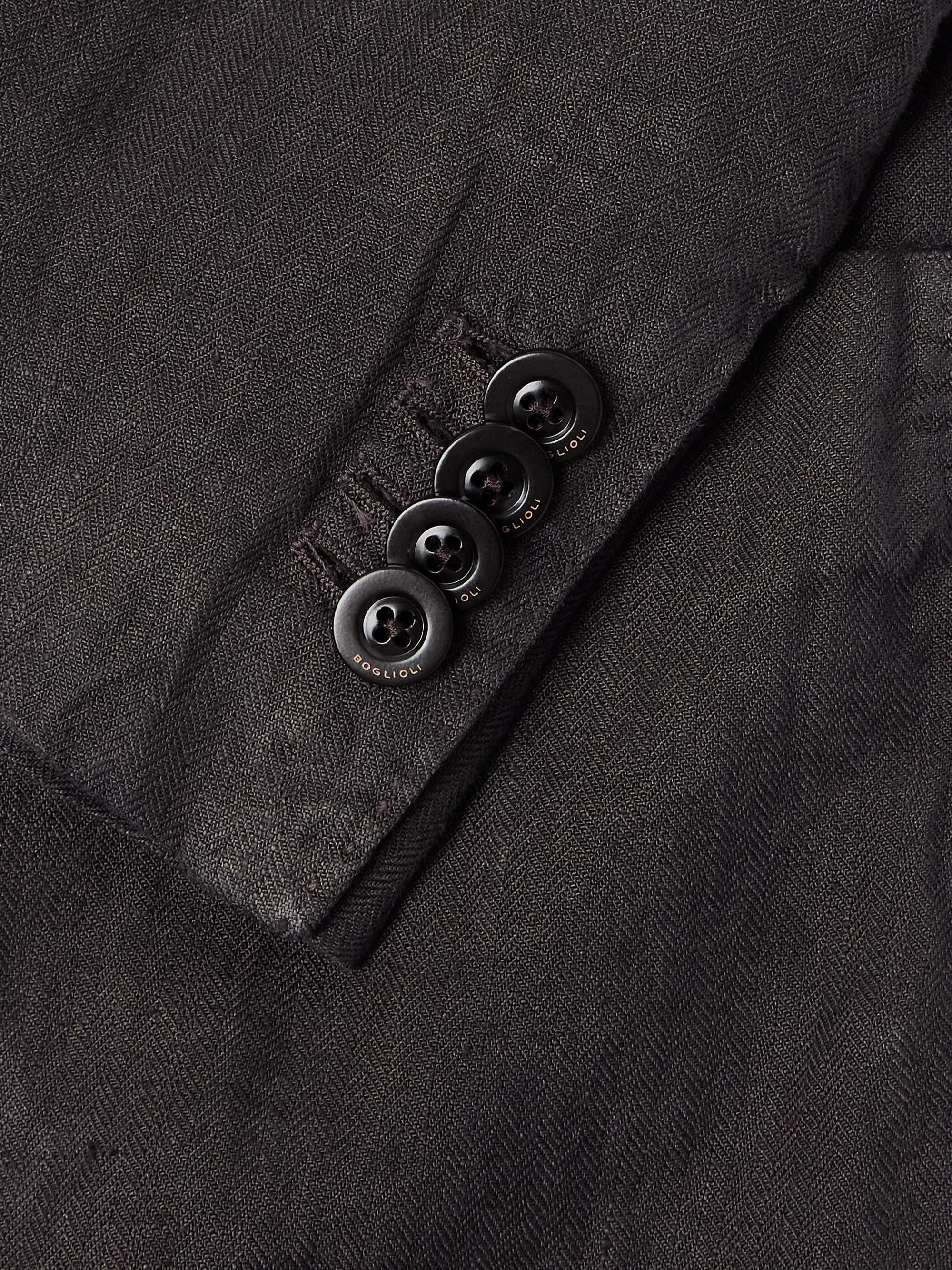 Double-Breasted Herringbone Linen Suit Jacket view