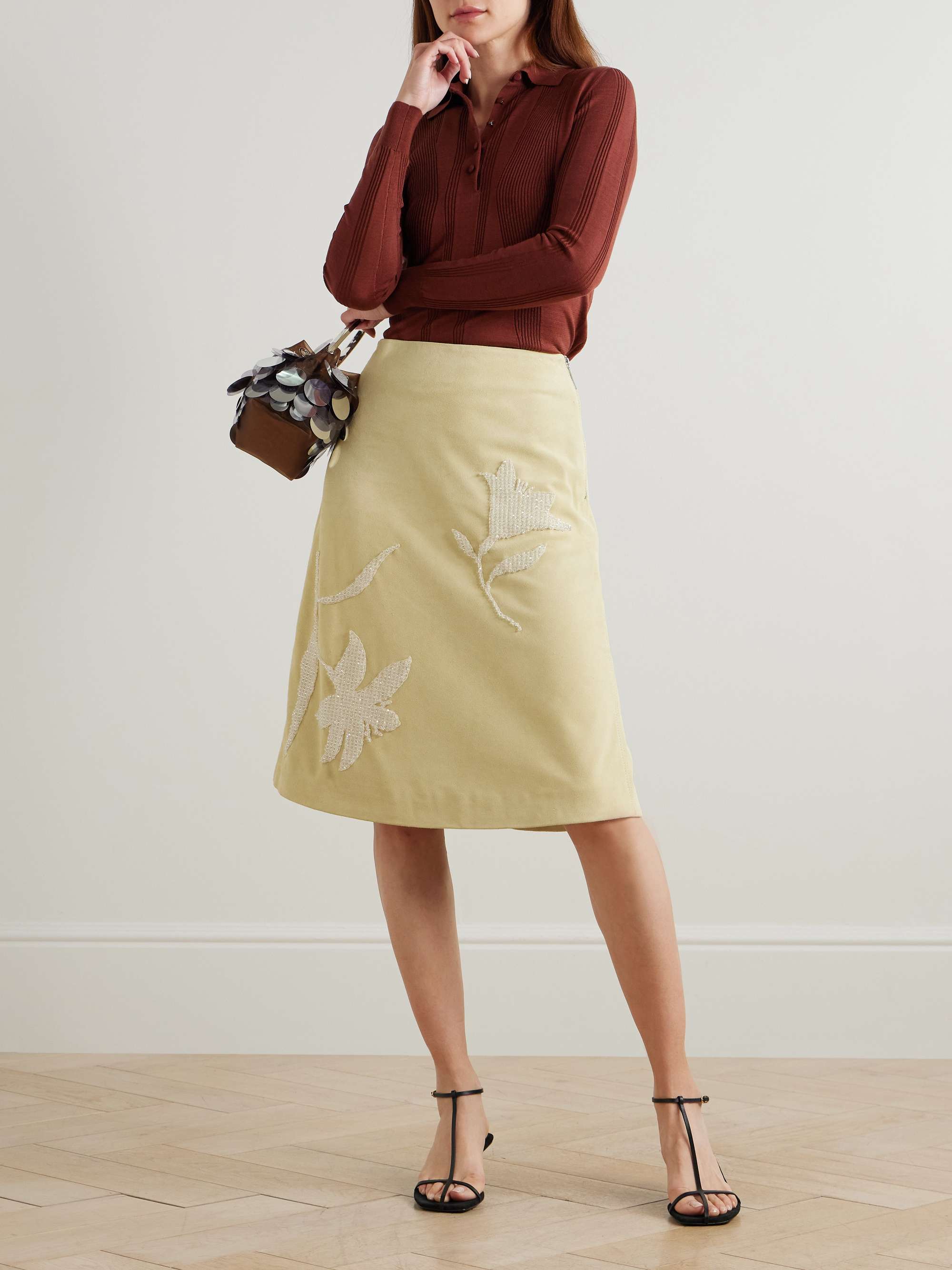 Dafne embellished suede midi skirt view