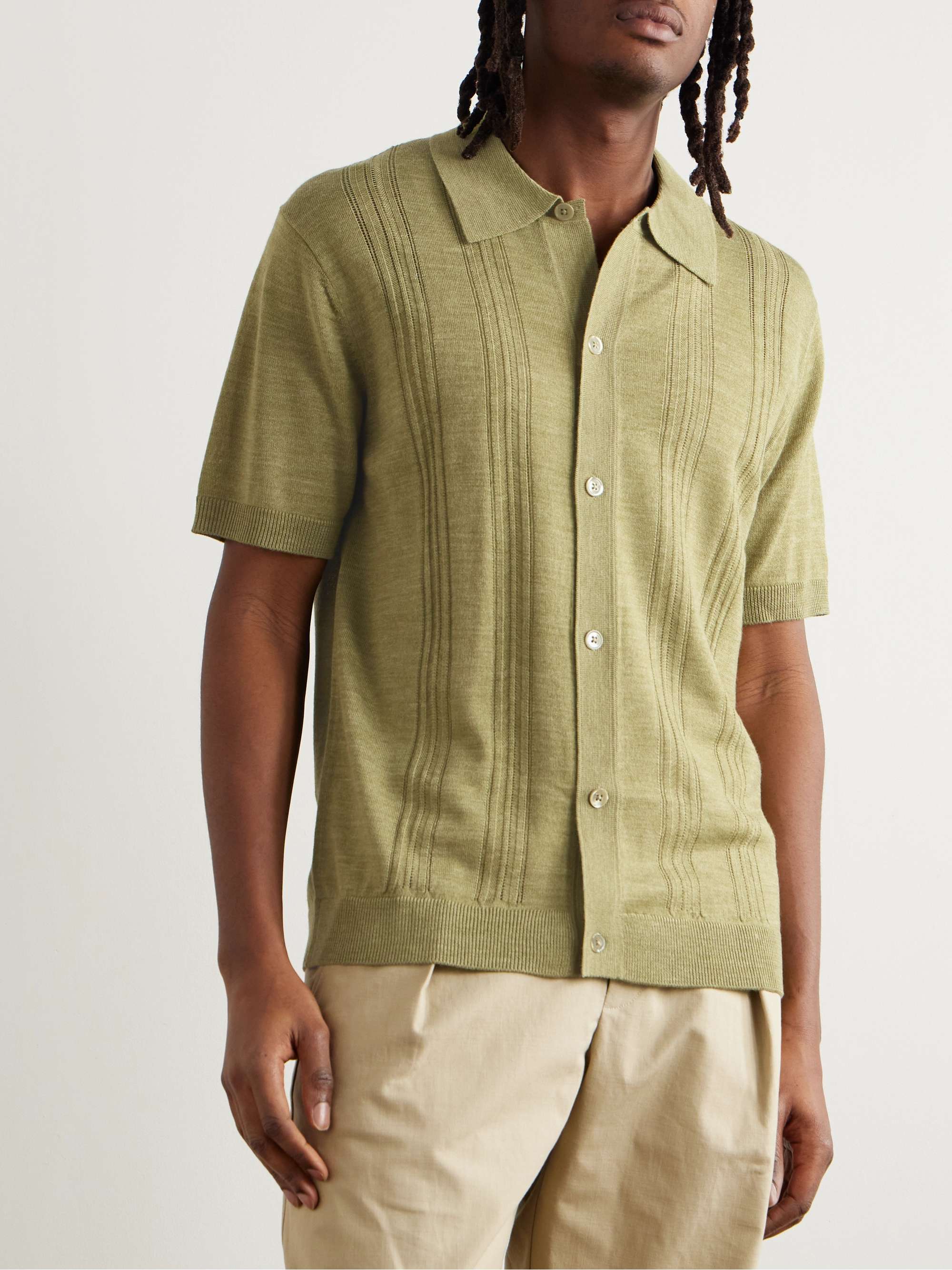 Thor 6584 Pointelle-Knit Wool-Blend Shirt view
