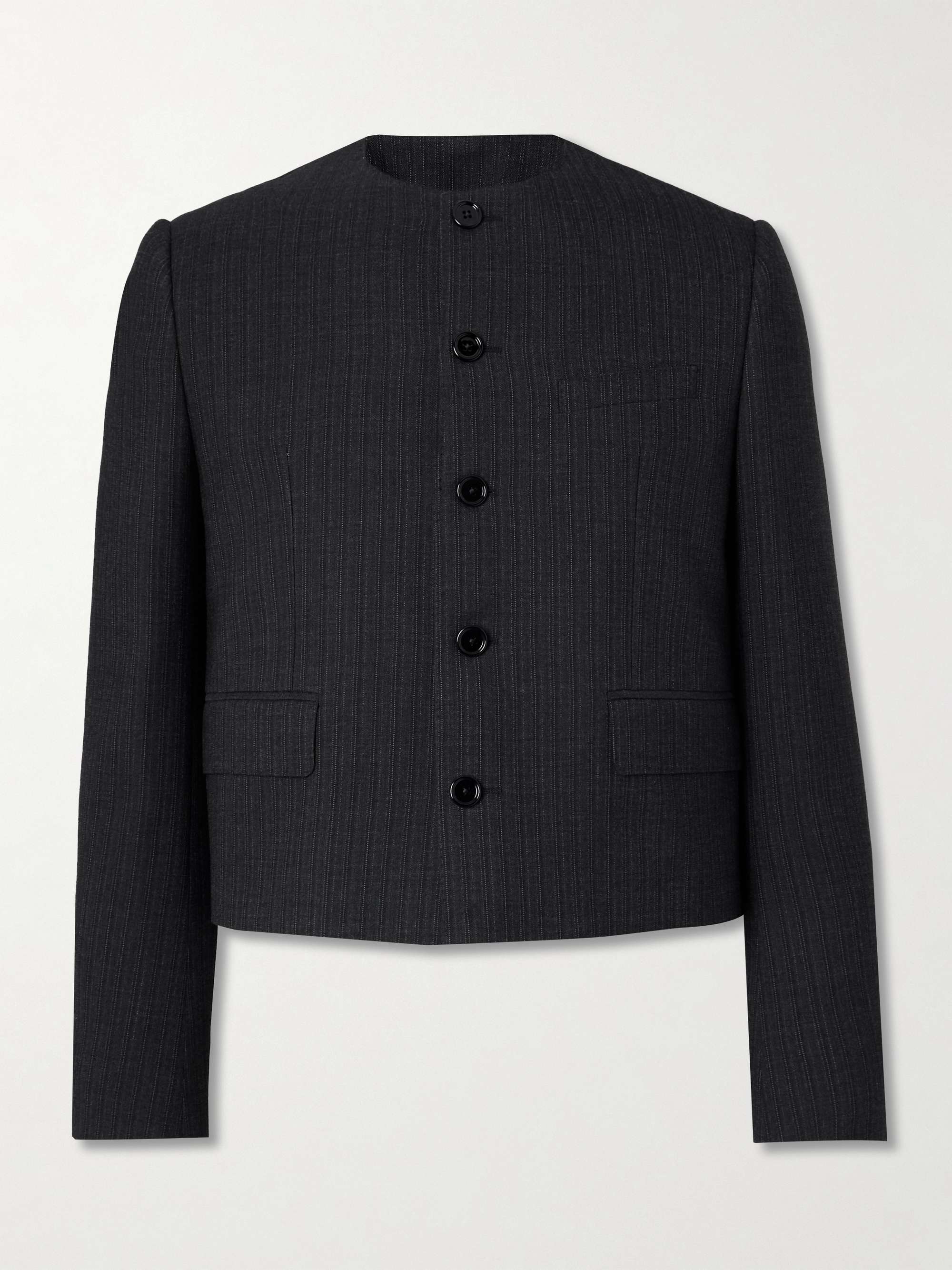 Pinstriped Wool and Silk-Blend Gabardine Blazer view
