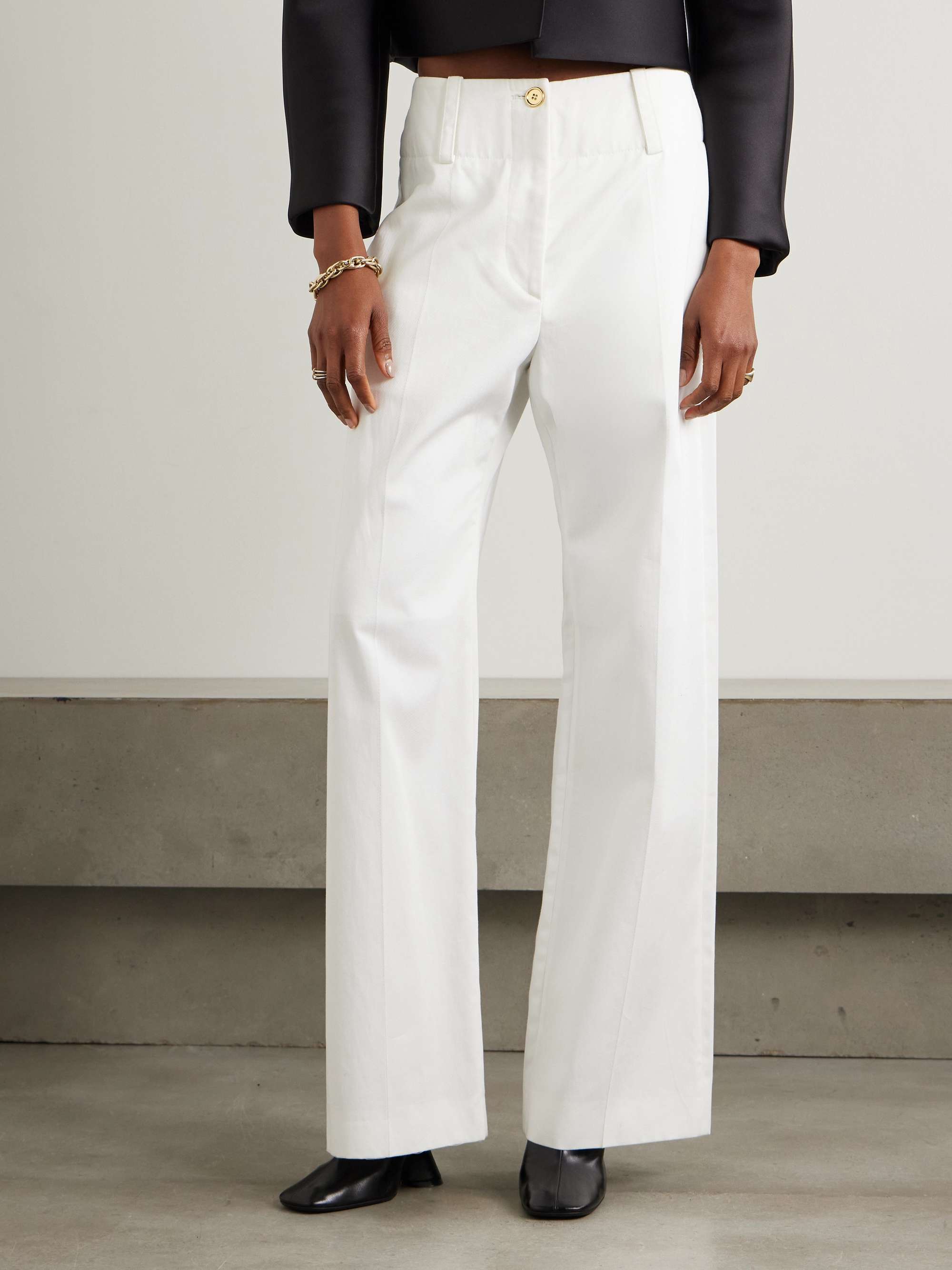 Embroidered cotton-twill straight-leg pants view