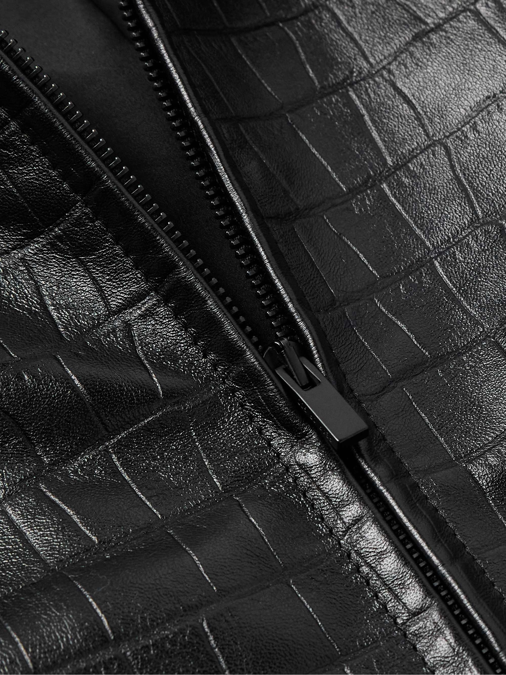 Cropped Pleated Croc-Effect Leather Jacket view