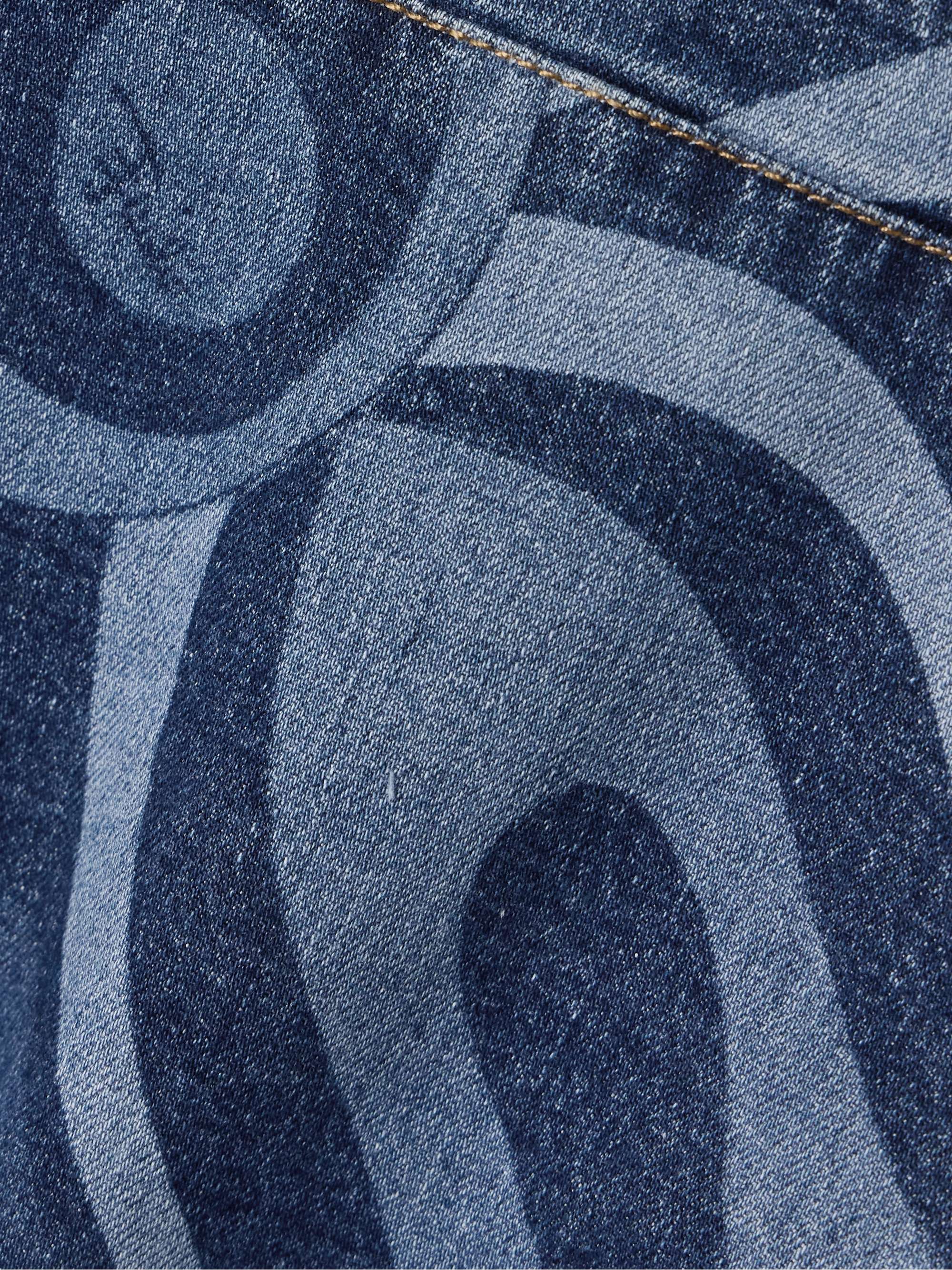 Cropped printed denim halterneck top view
