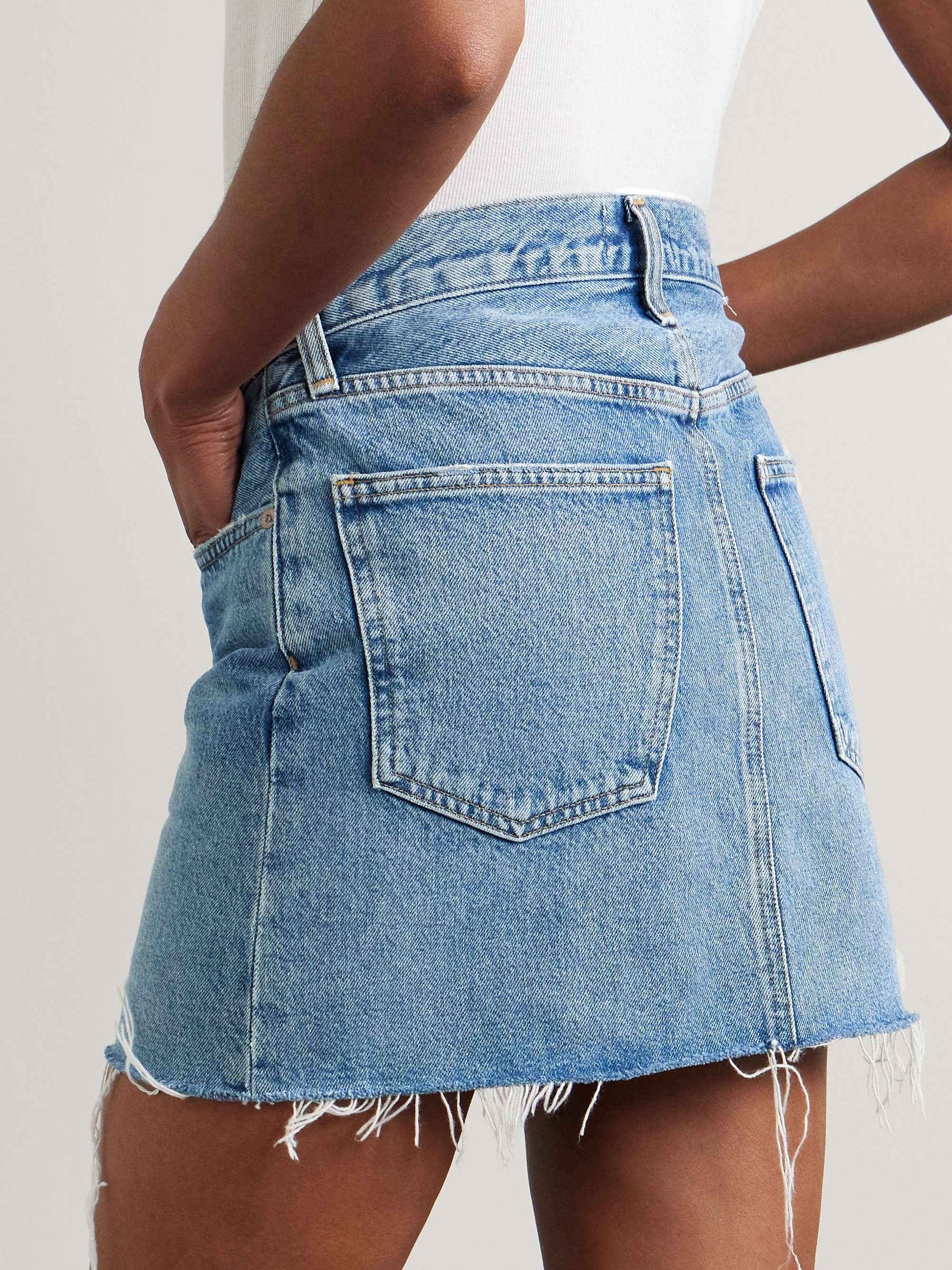 V-Waist frayed denim mini skirt view