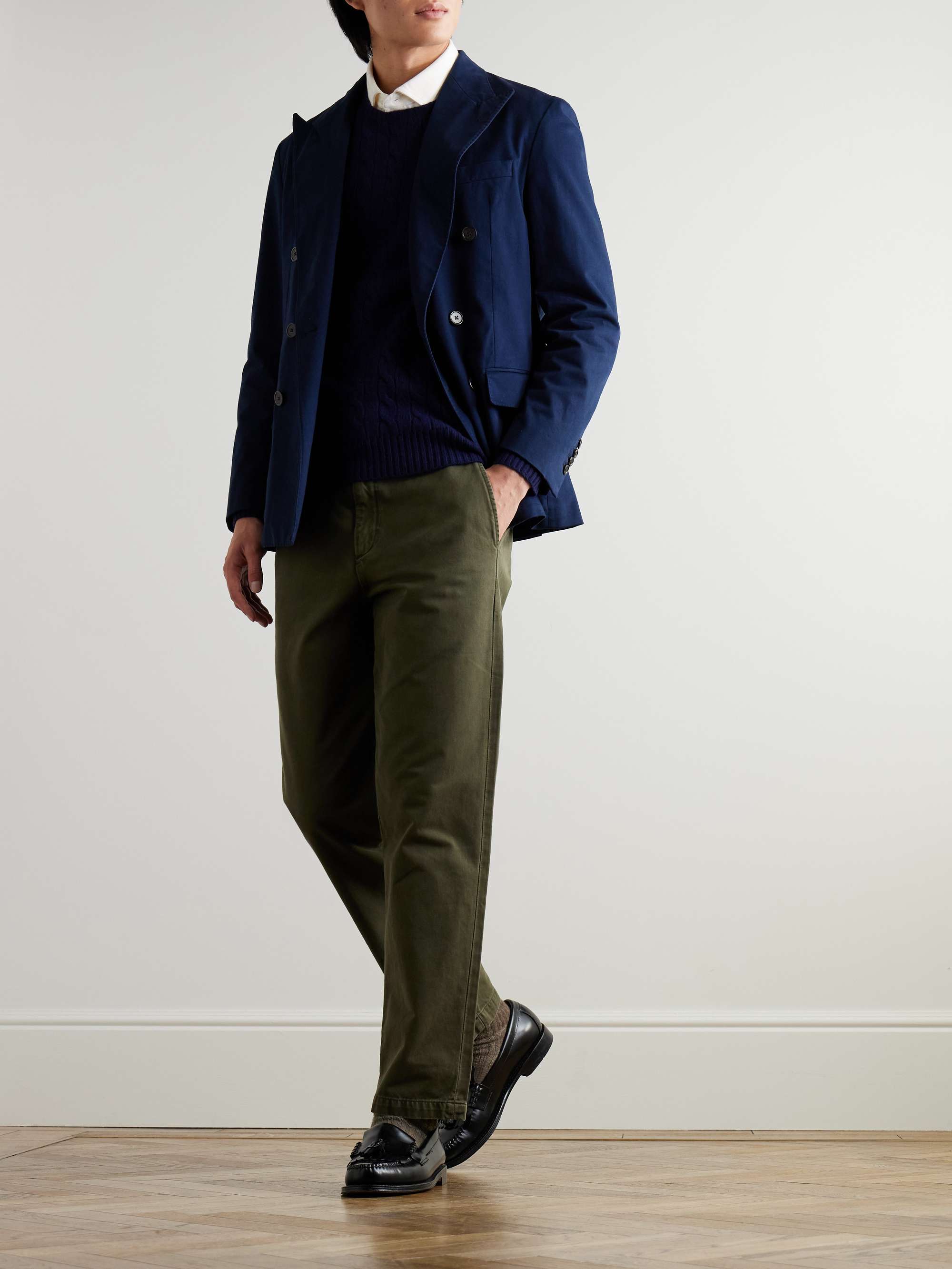 Double-Breasted Cotton-Blend Twill Blazer view