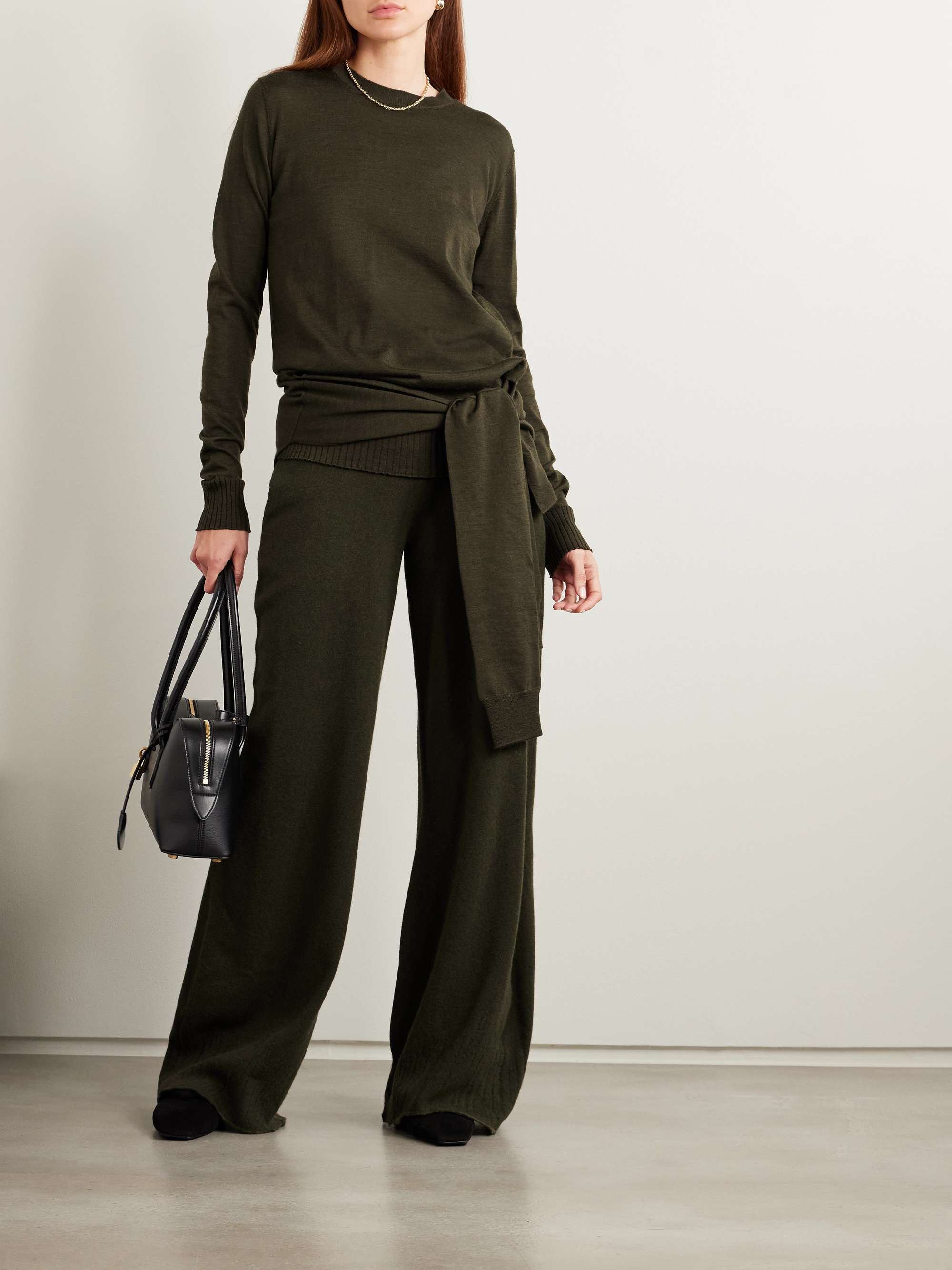 Tie-front layered wool sweater view