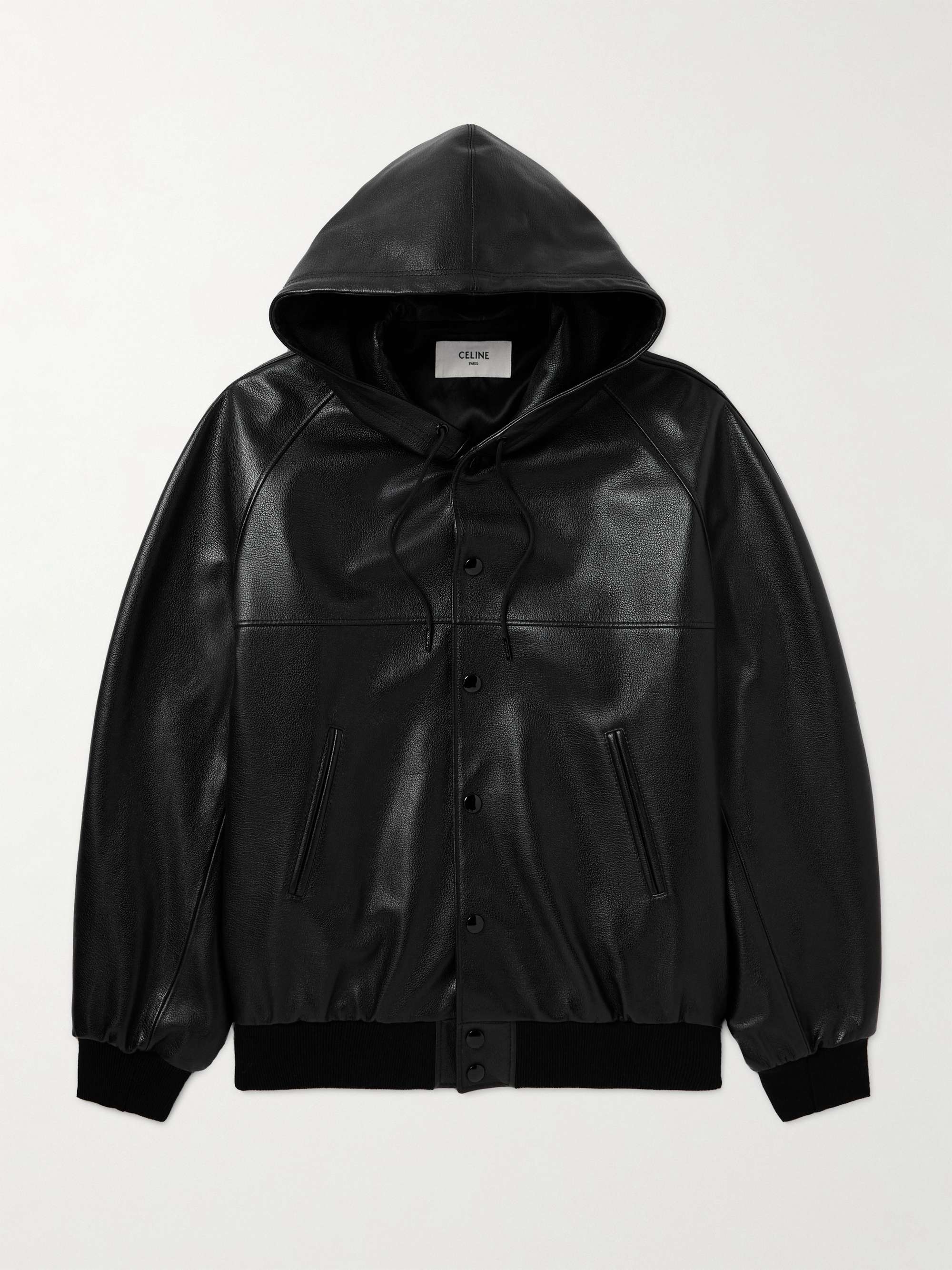 Logo-Embossed Full-Grain Leather Hooded Bomber Jacket view