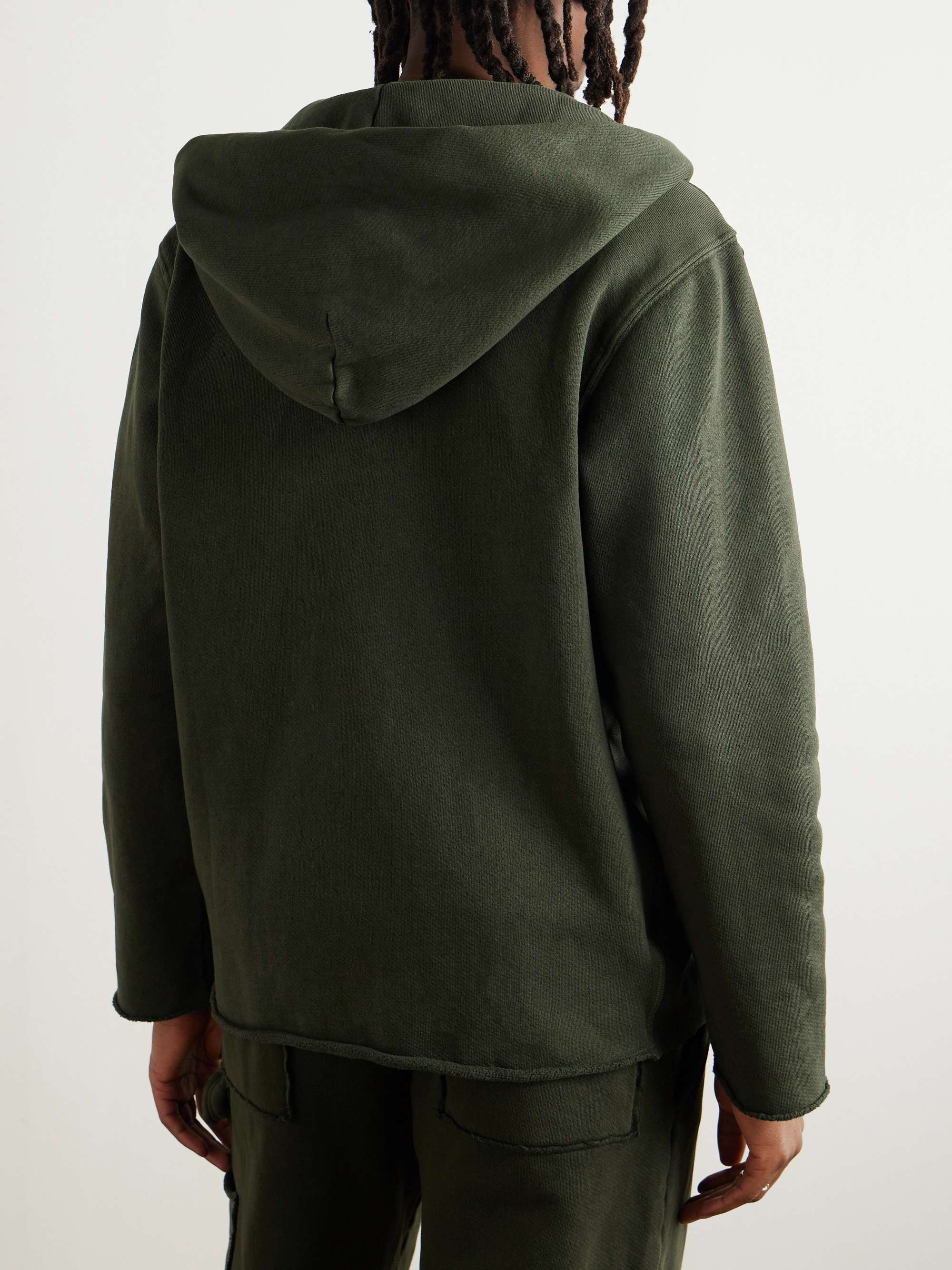 Garment-Dyed Distressed Cotton-Jersey Zip-Up Hoodie view