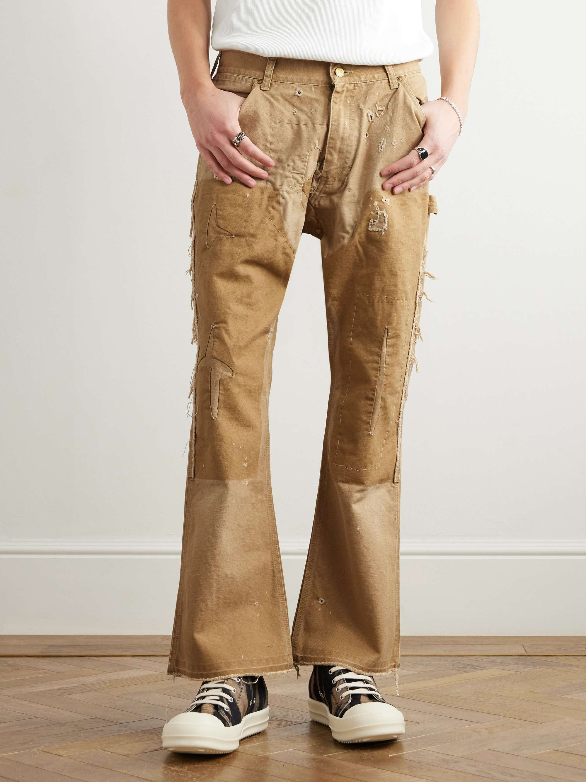 Bootcut Distressed Cotton-Canvas Trousers view