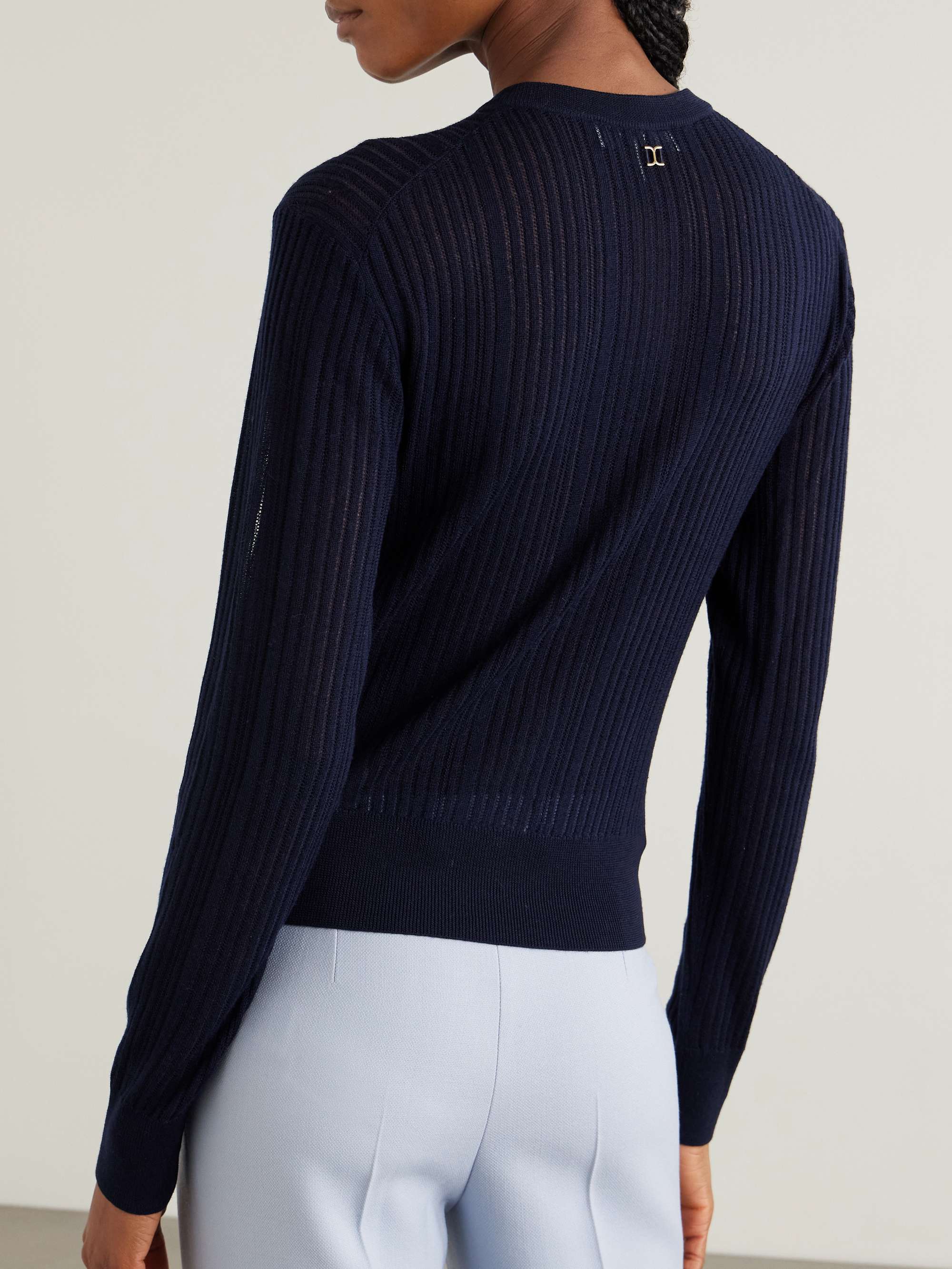 Ribbed pointelle-knit wool cardigan view