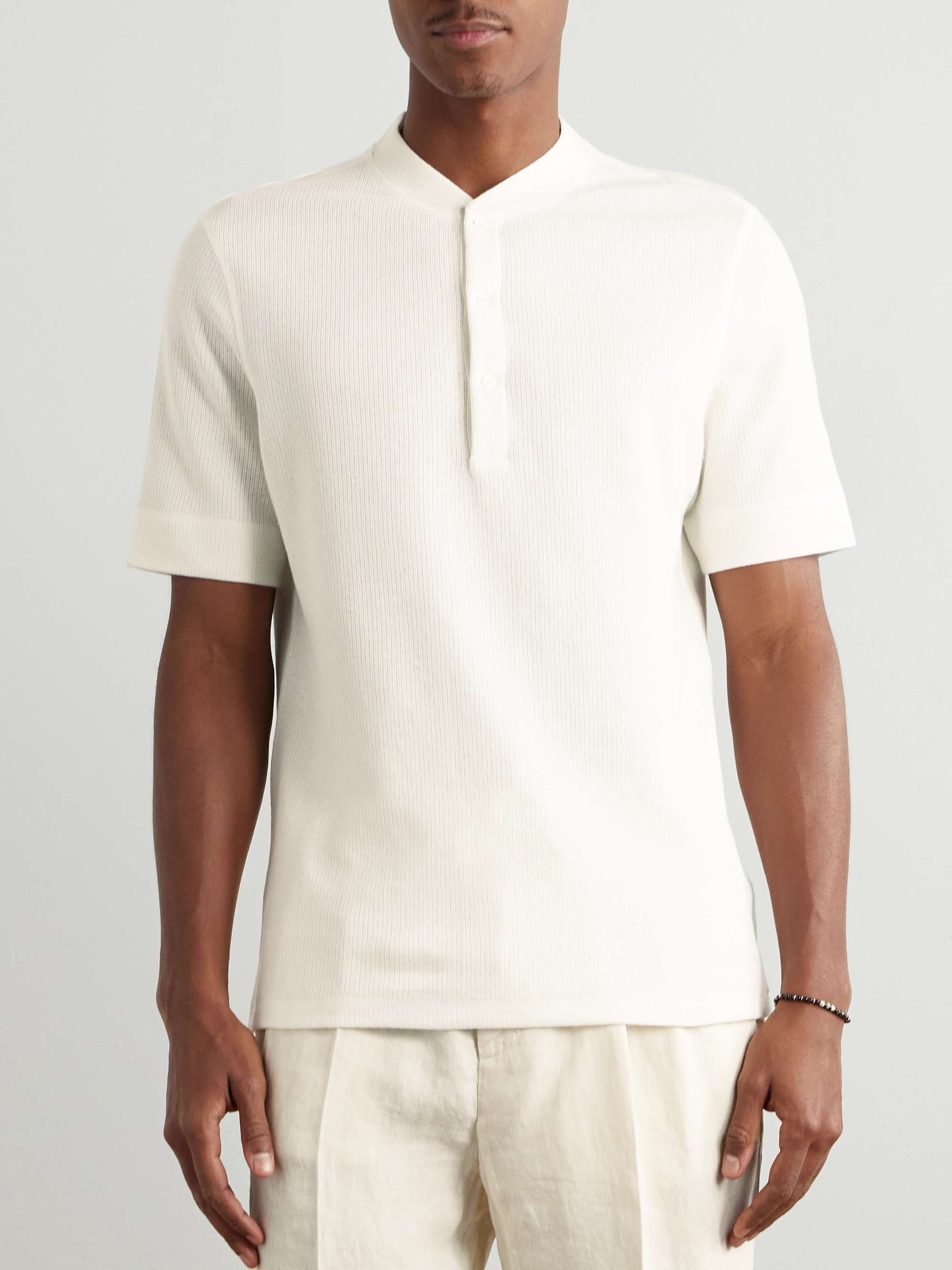 Ribbed Cotton and Linen-Blend Henley T-Shirt view