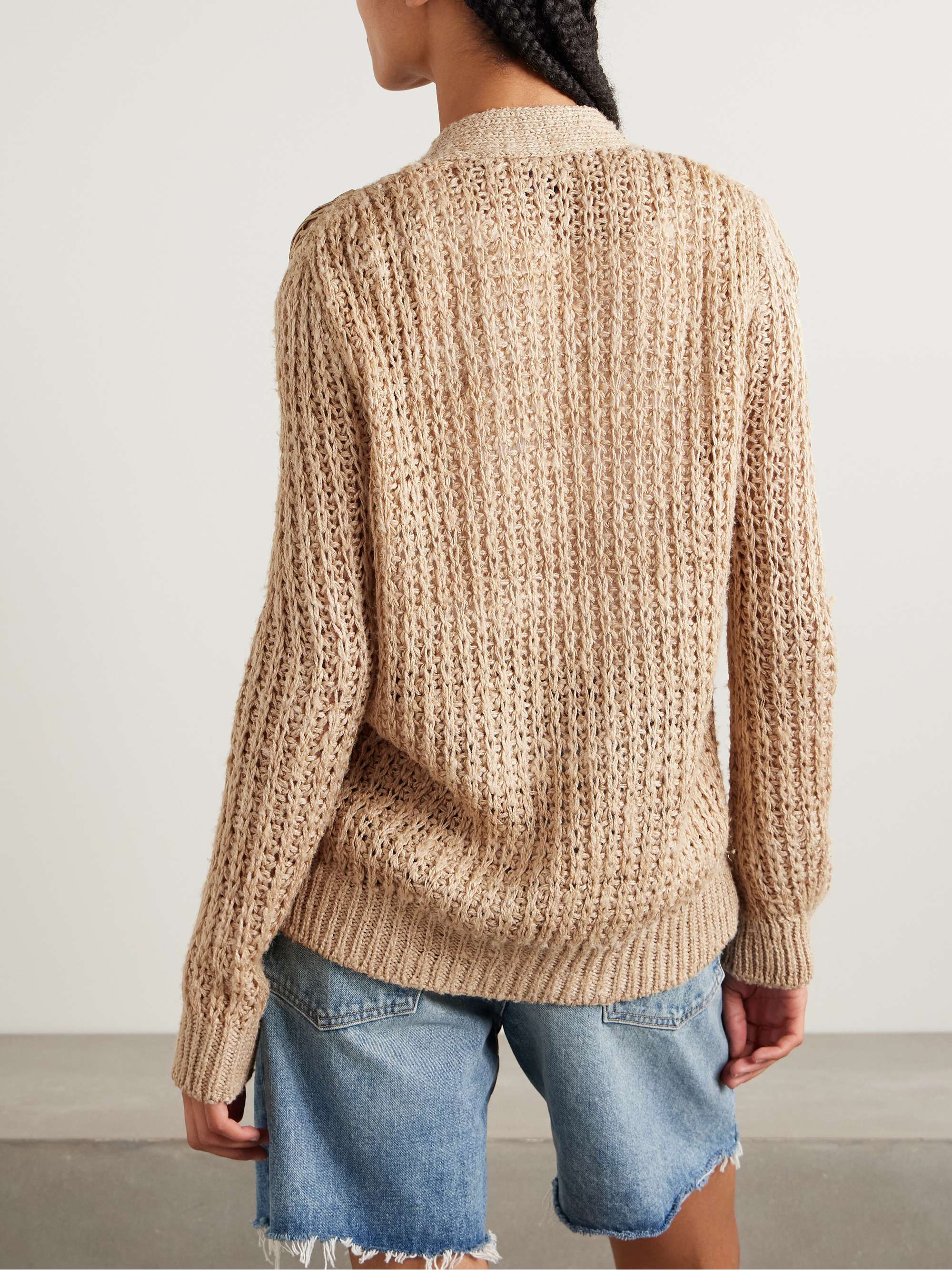 Open-knit suede and linen cardigan view