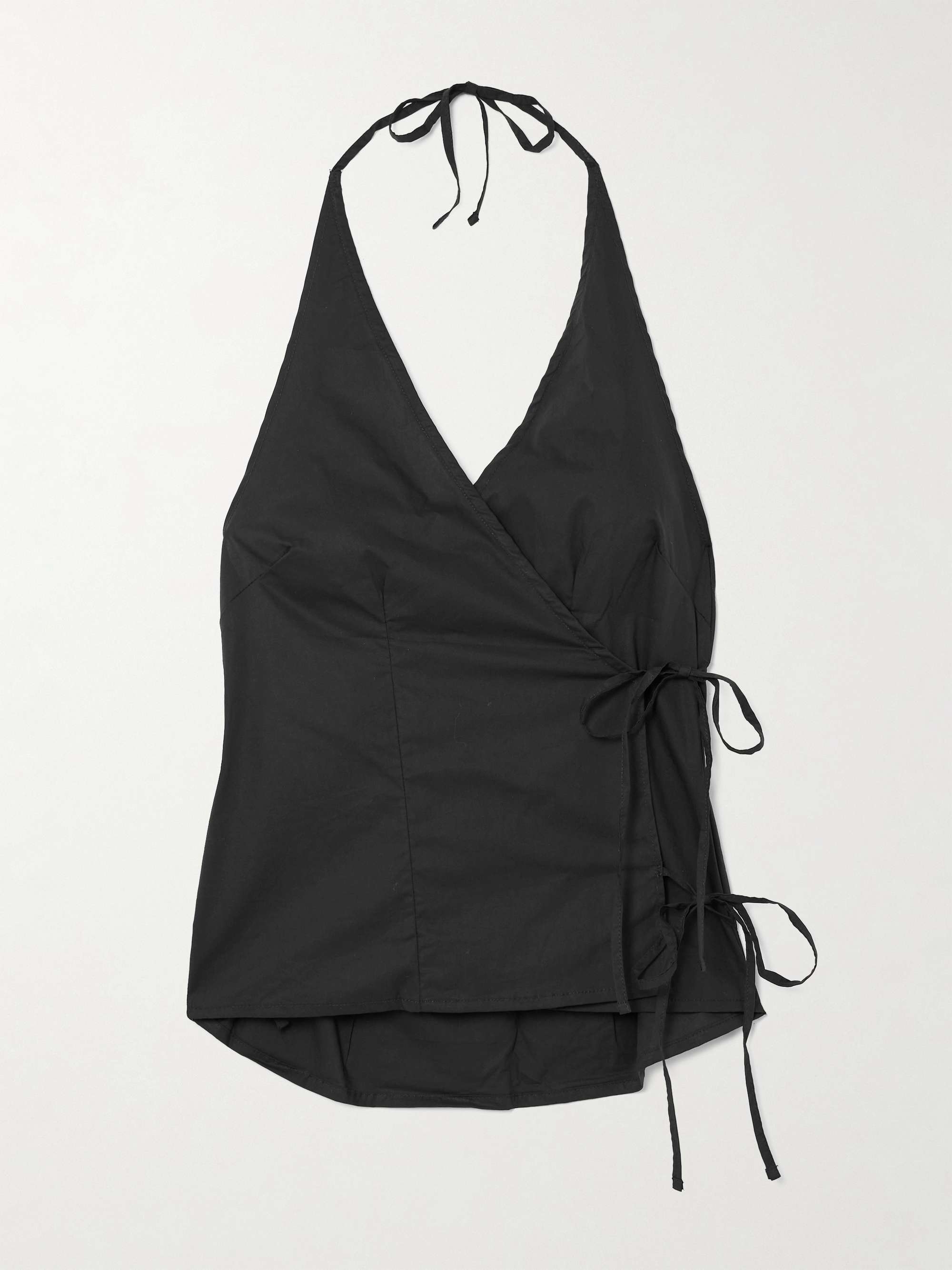 Wrap-effect organic cotton-poplin halterneck top view