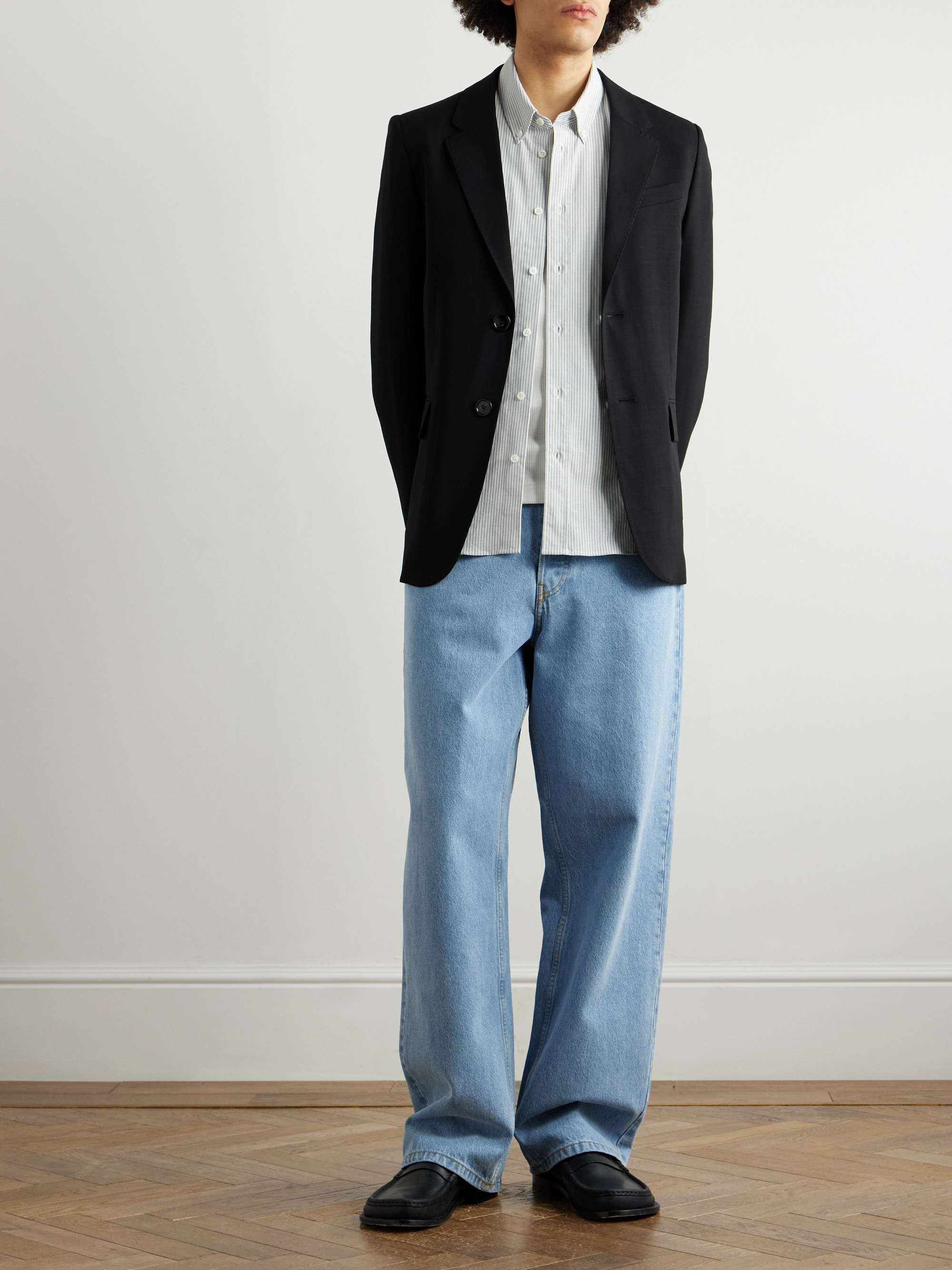 Button-Down Collar Logo-Embroidered Striped Cotton Oxford Shirt view