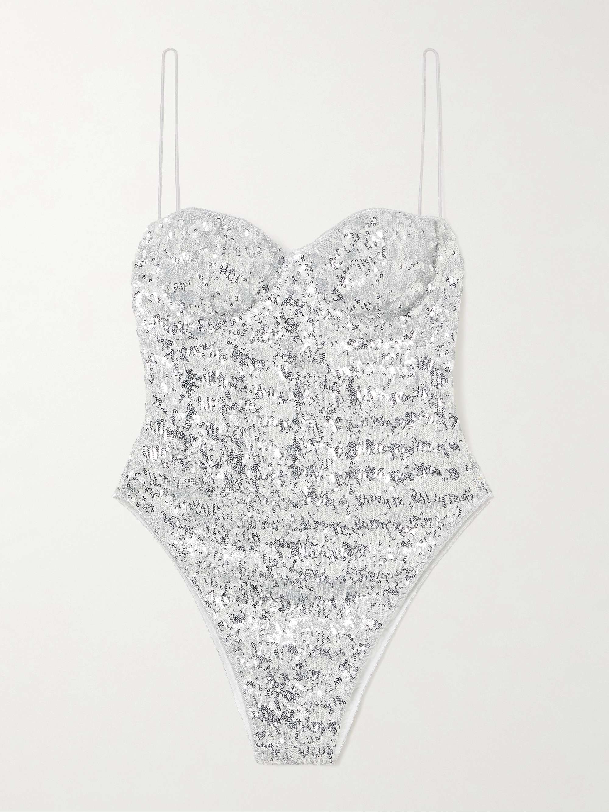 Sequined jersey balconette bodysuit view