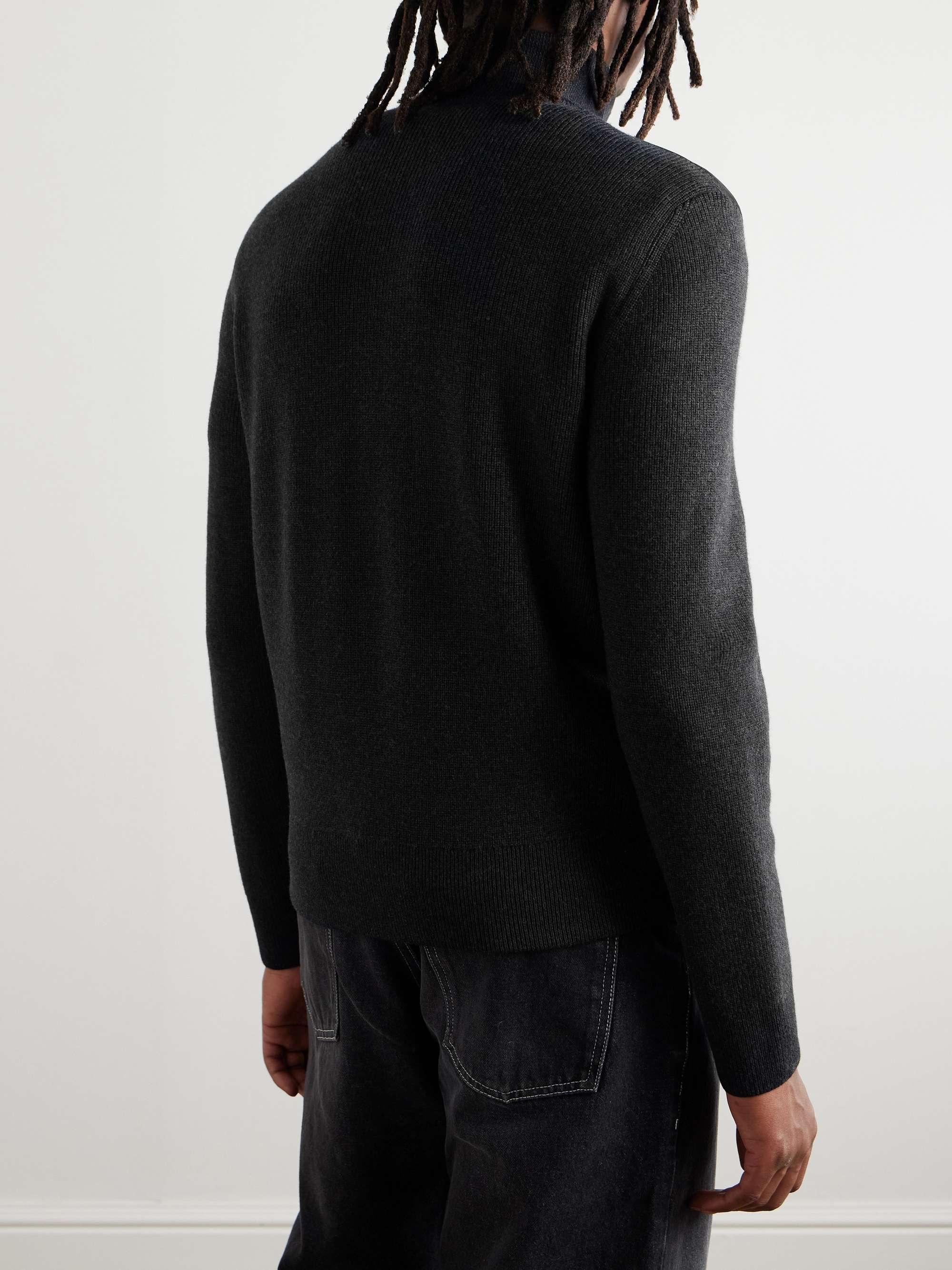 Slim-Fit Logo-Appliquéd Leather-Trimmed Quilted Suede and Virgin Wool Down Cardigan view