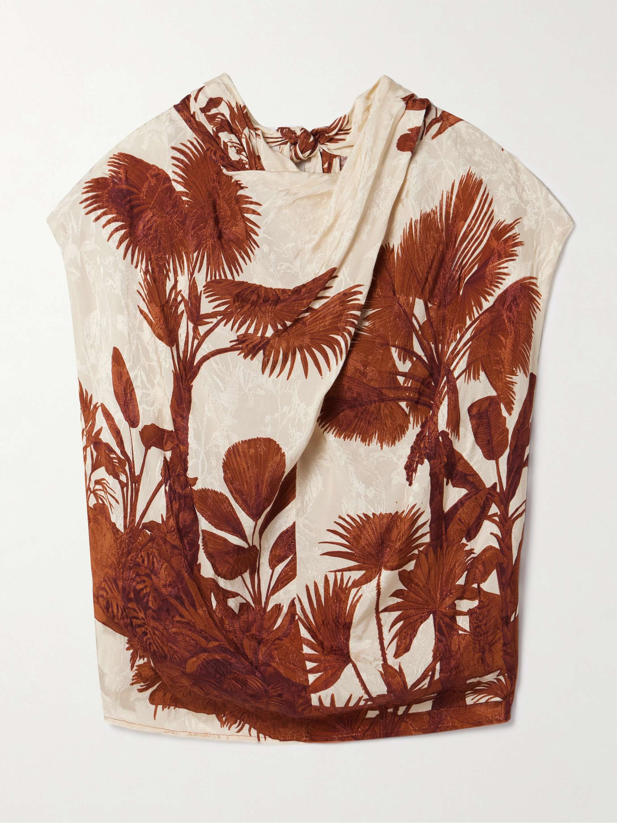 Island Stories open-back draped printed satin-jacquard top view