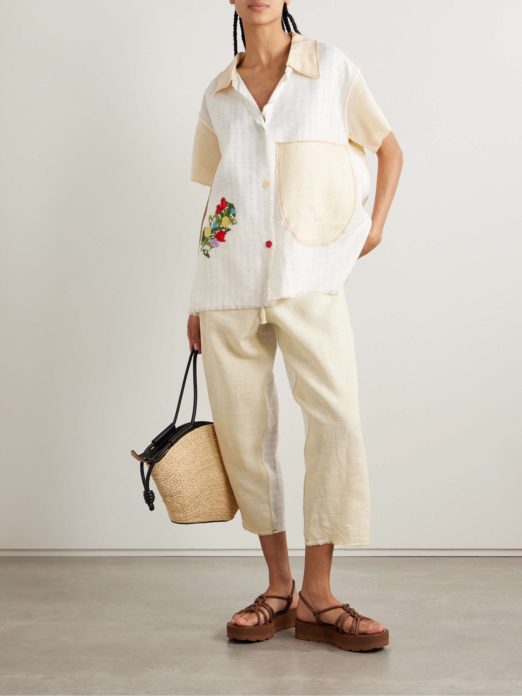 Appliquéd frayed two-tone linen shirt view