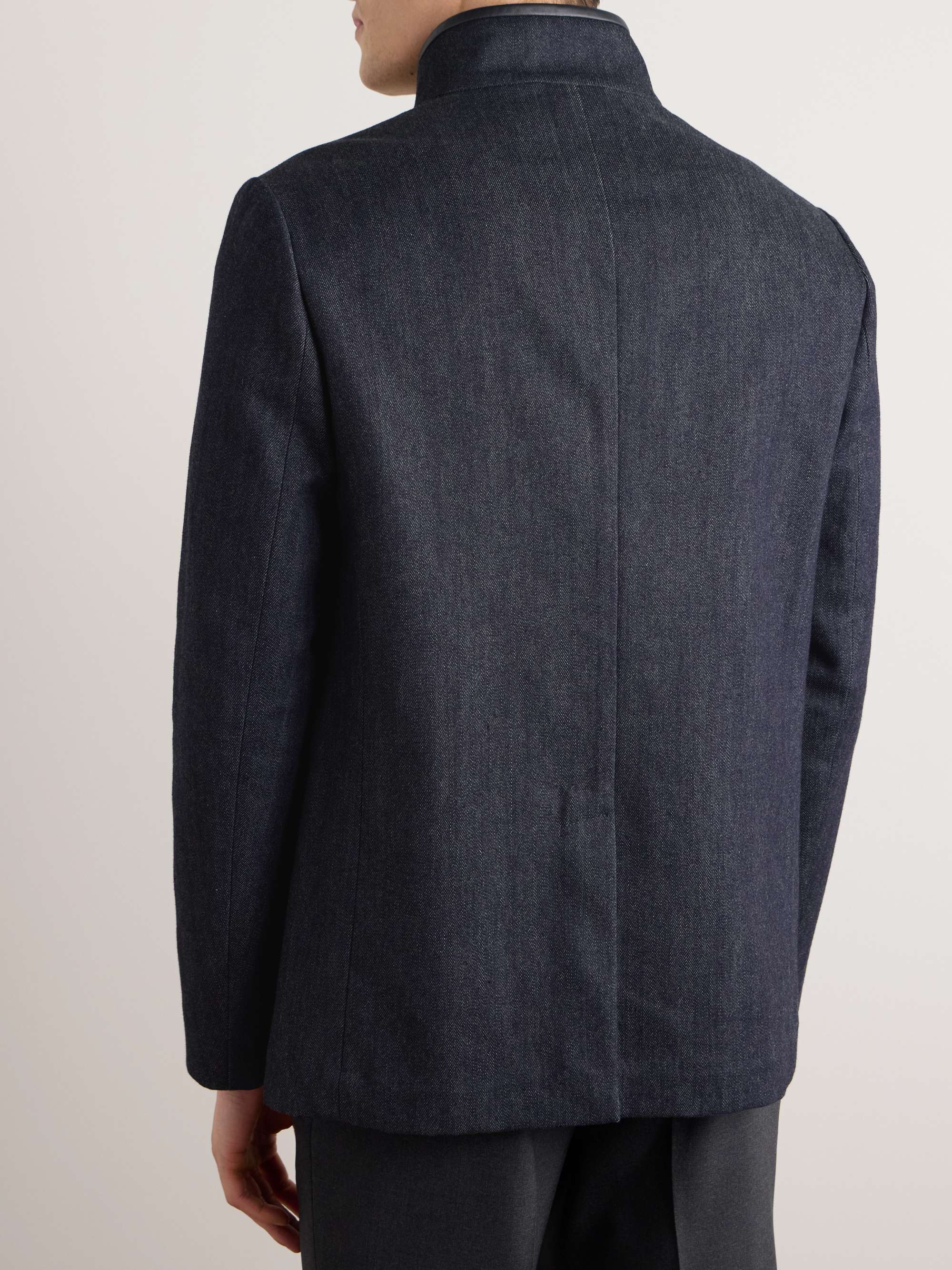 Spagna Leather-Trimmed Cotton and Cashmere-Blend Denim Jacket view