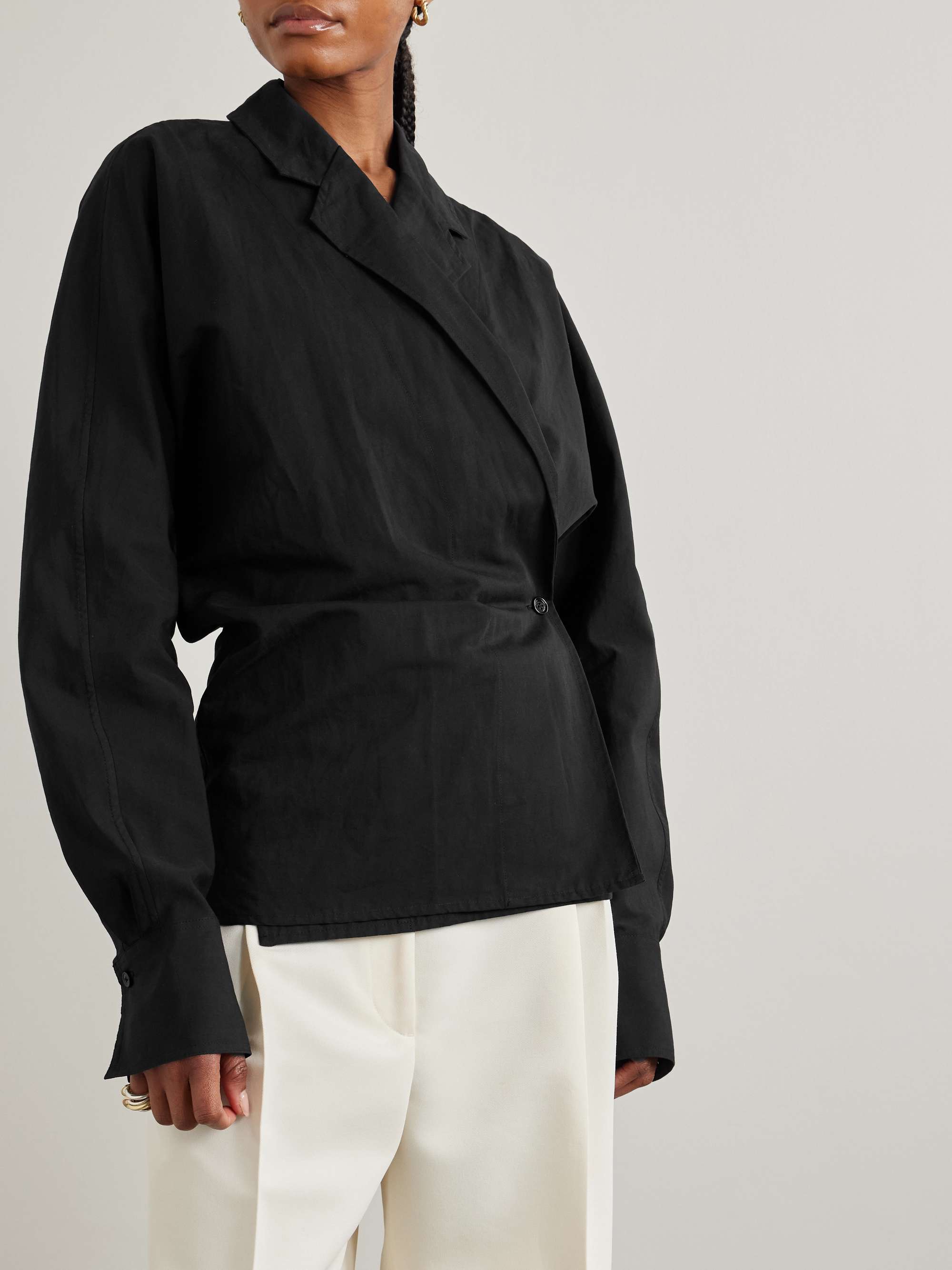 Organic cotton and linen-blend wrap blouse view