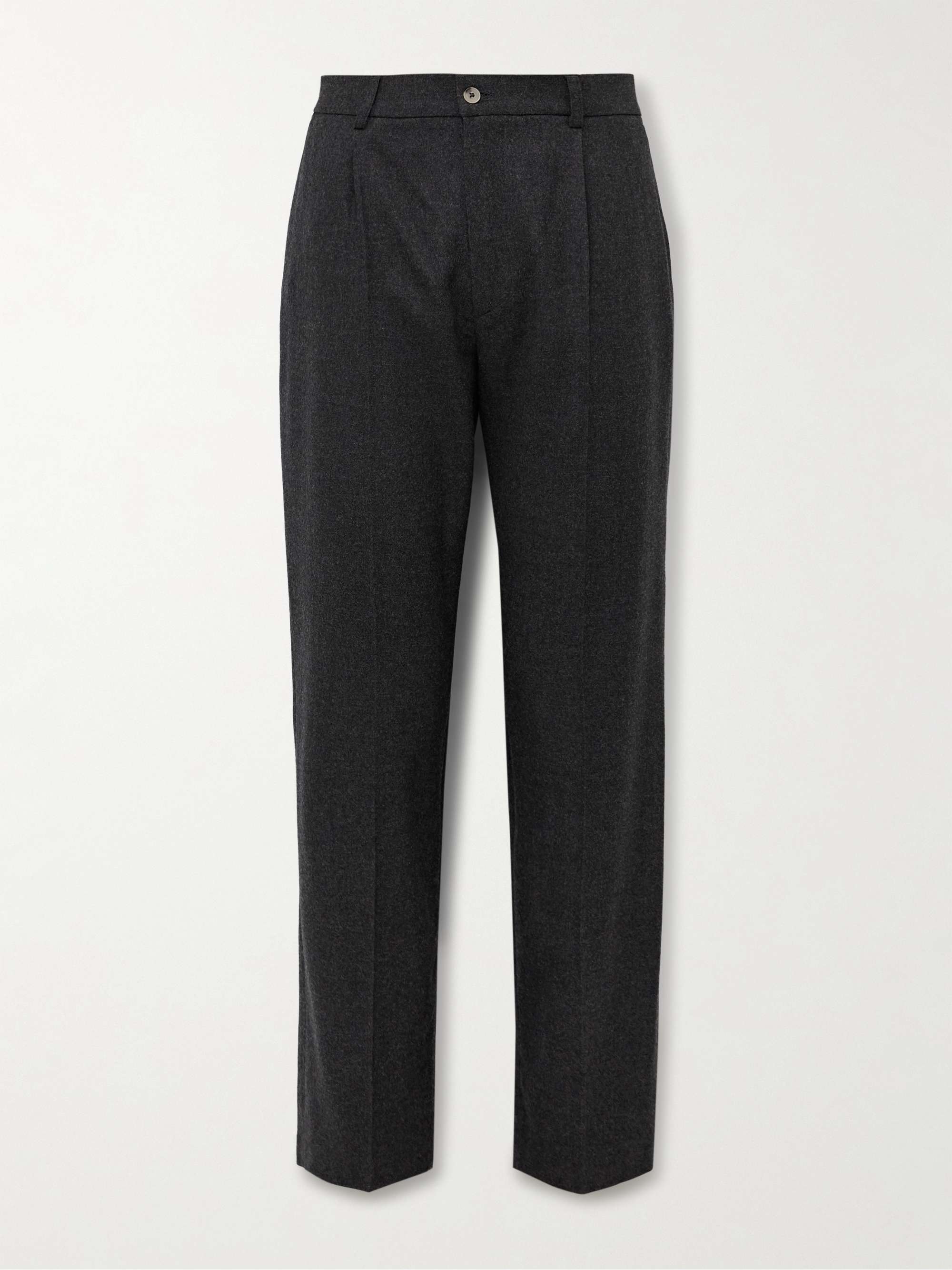 Slim-Fit Tapered Pleated Wool-Flannel Trousers view