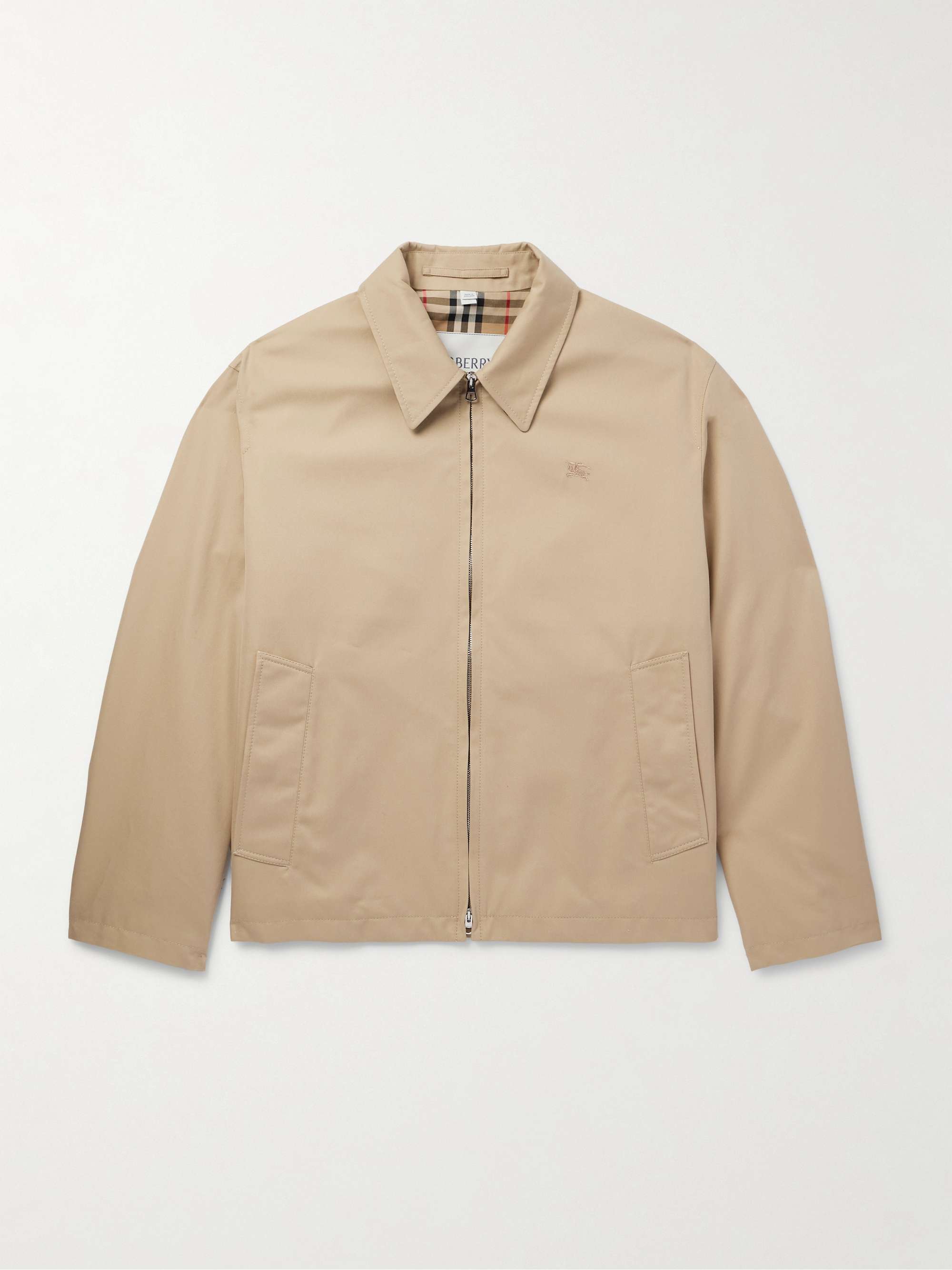 Logo-Embroidered Cotton-Gabardine Harrington Jacket view