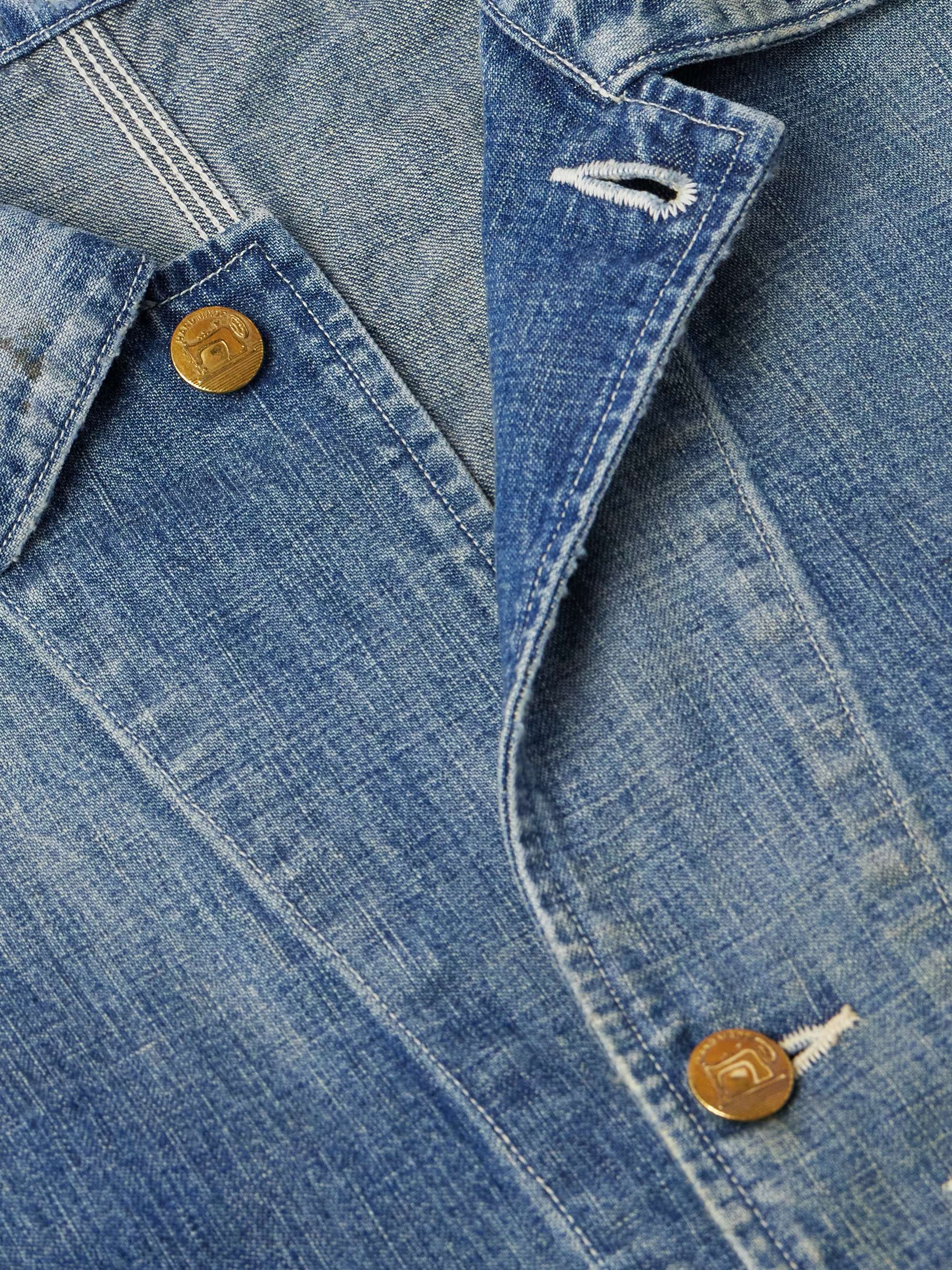 Logo-Appliqued Distressed Denim Jacket view