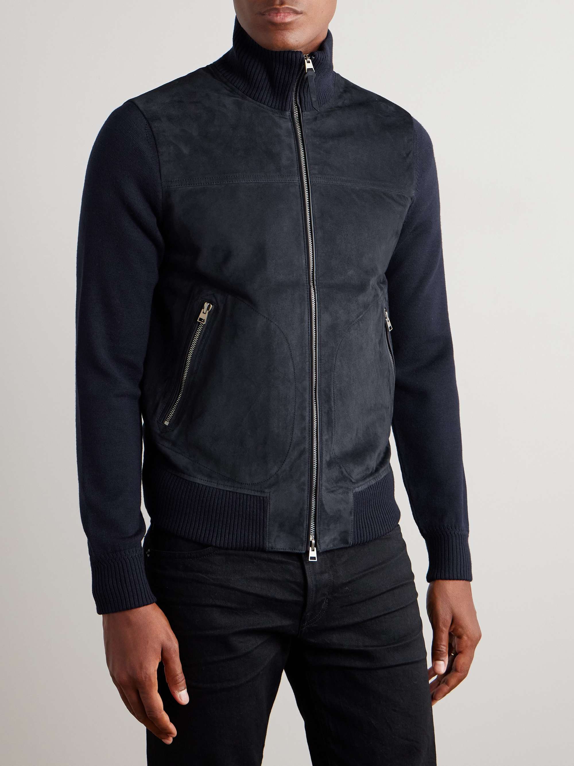 Slim-Fit Suede and Merino Wool and Cashmere-Blend Jacket view