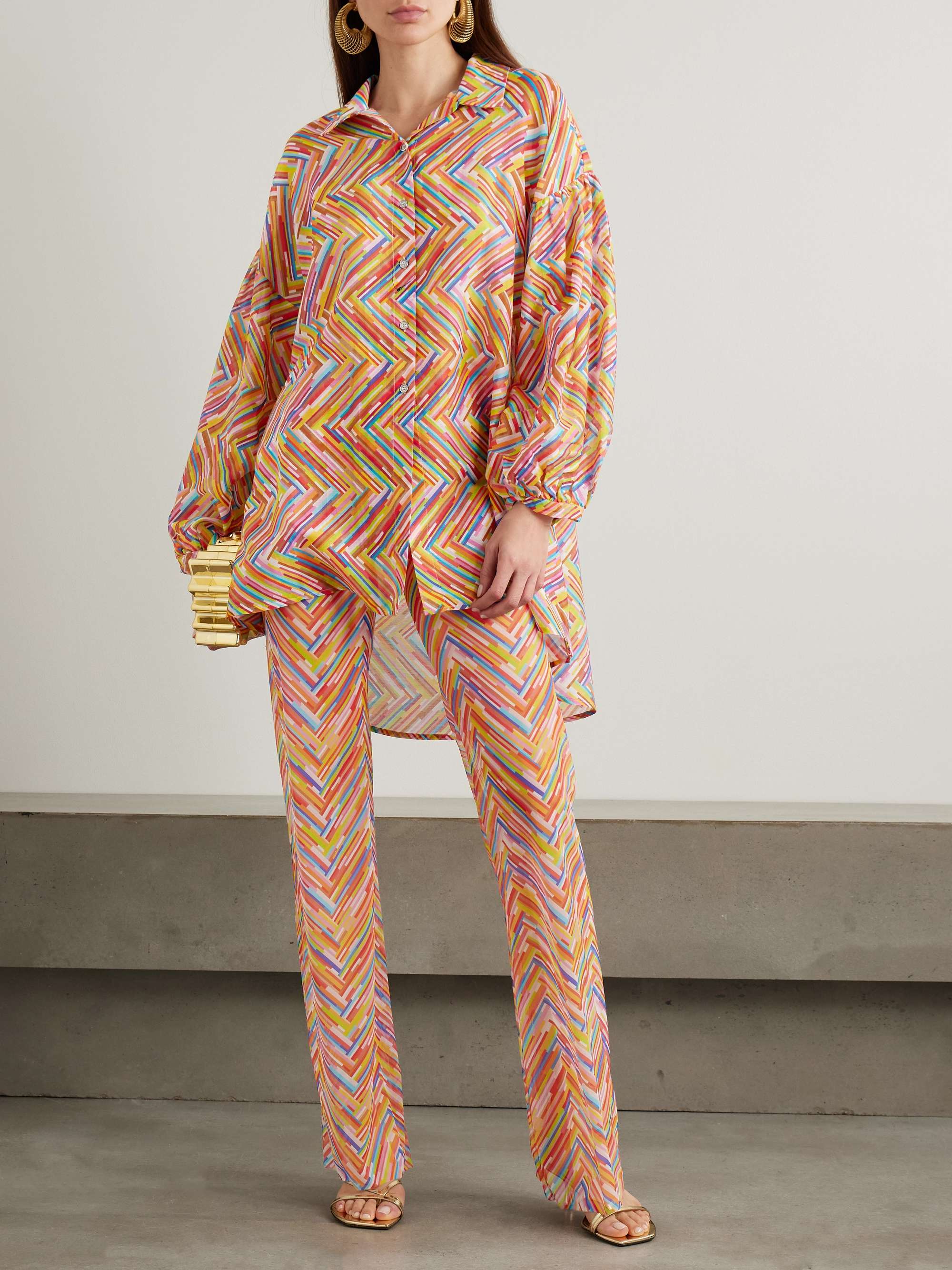 Mare printed stretch-tulle slim-leg pants view