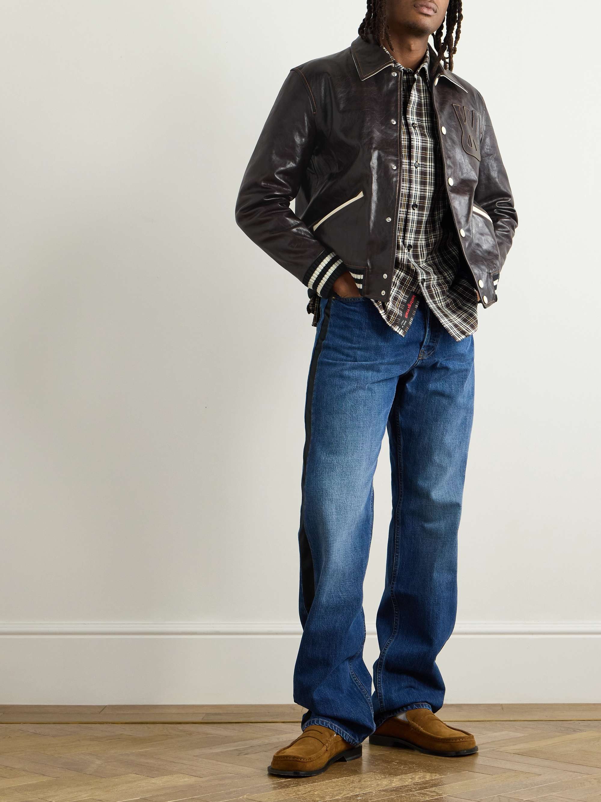 Prince Logo-Appliquéd Padded Leather Varsity Jacket view