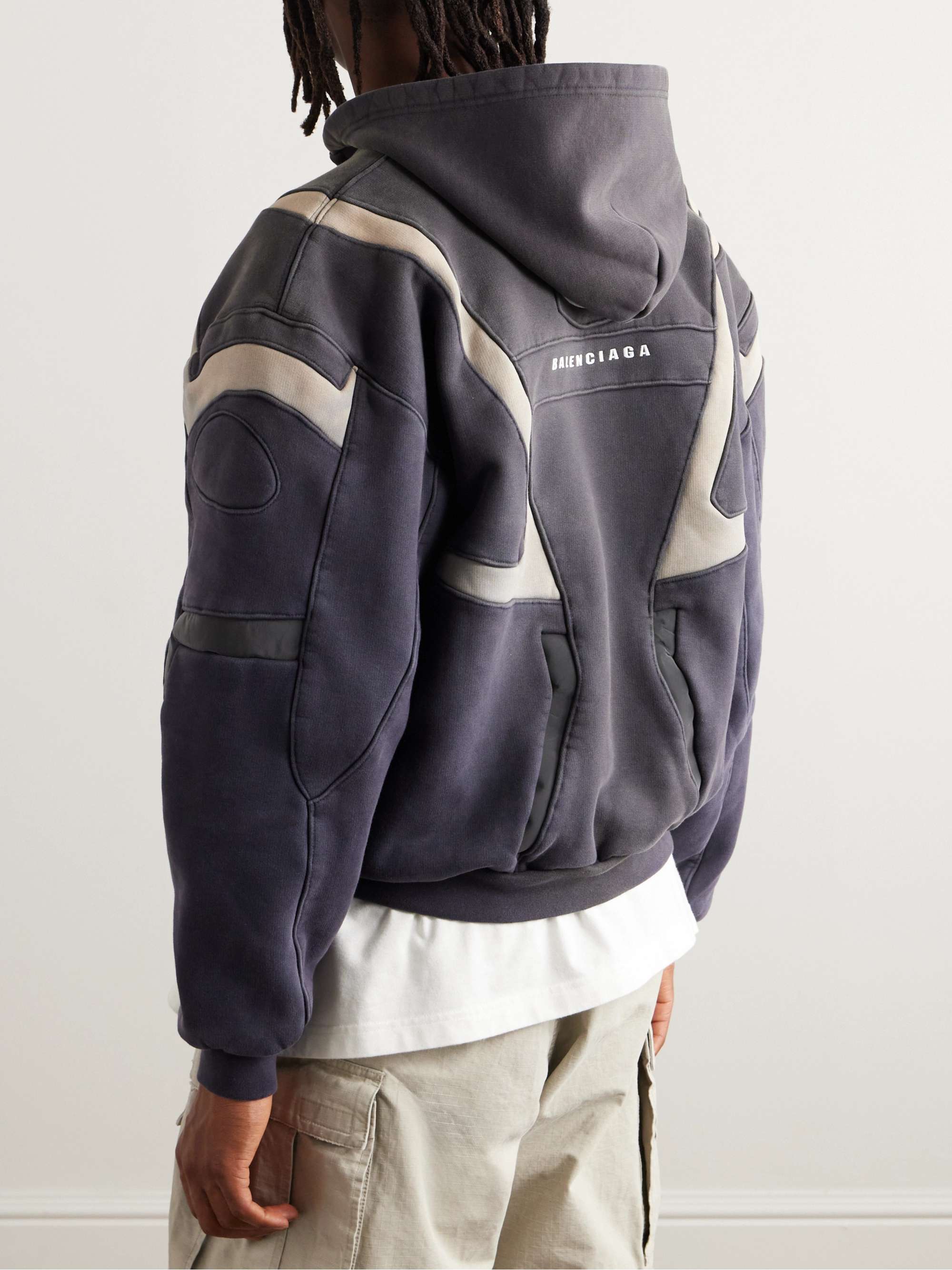 Logo-Embroidered Panelled Cotton-Blend Zip-Up Hoodie view