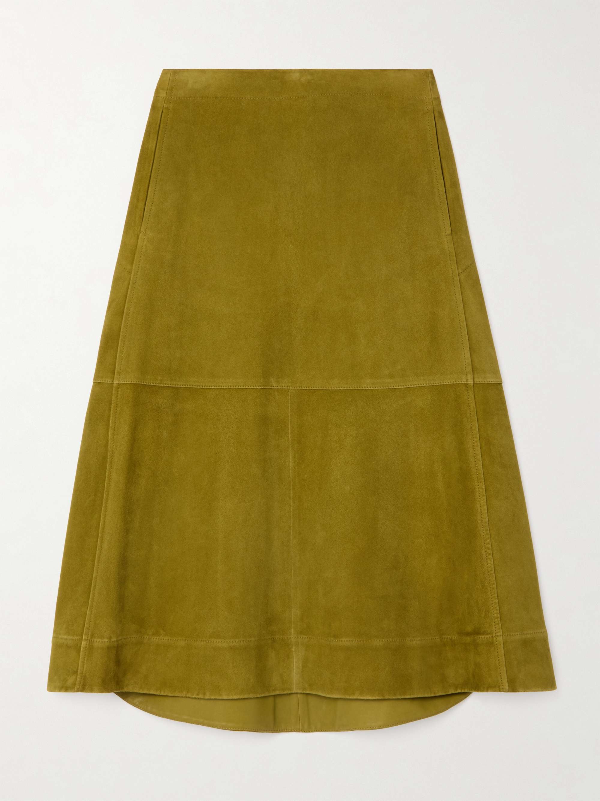 Pleated paneled suede midi skirt view