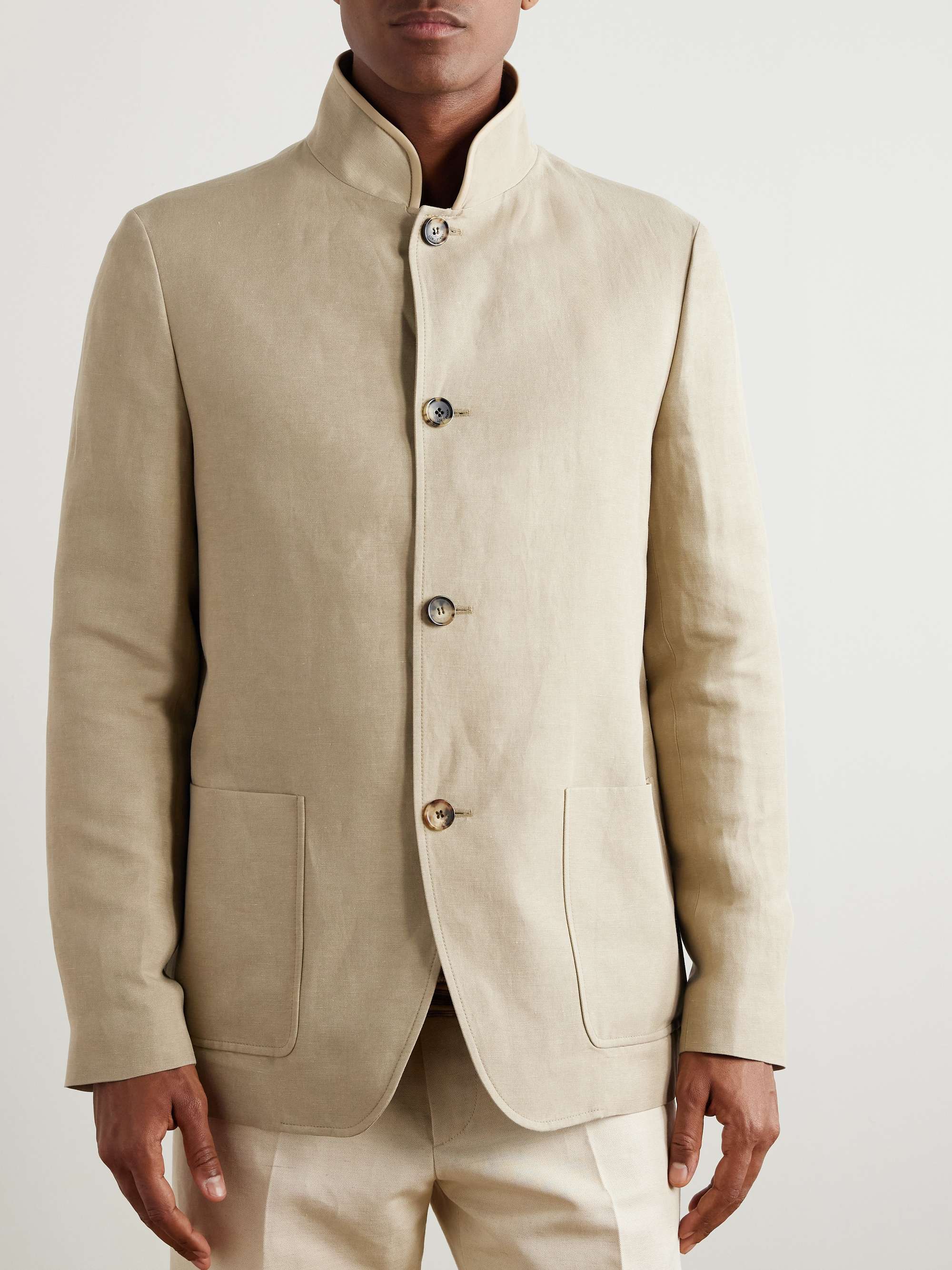 Spagna Unstructured Nehru-Collar Linen and Silk-Blend Twill Jacket view