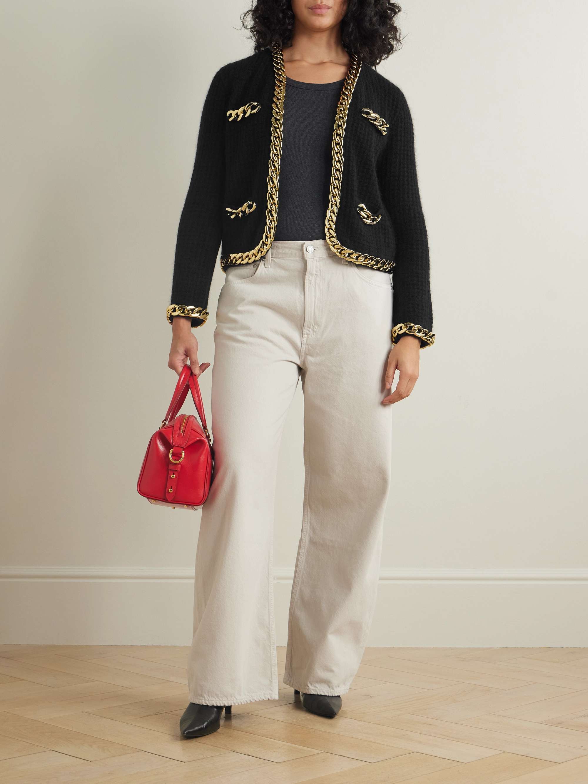 Kendra chain-embellished waffle-knit cardigan view