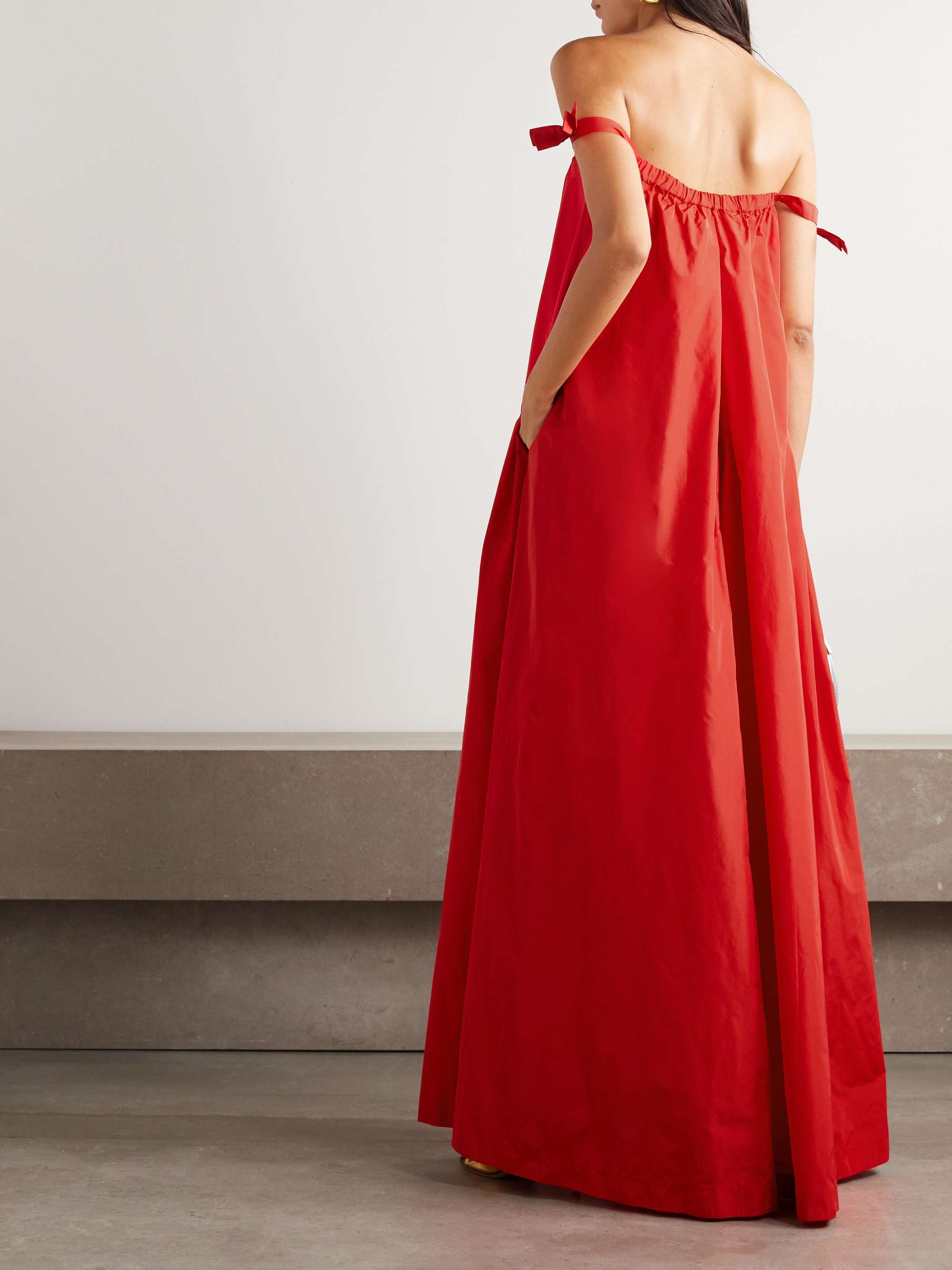 Brigitte off-the-shoulder bow-embellished taffeta gown view