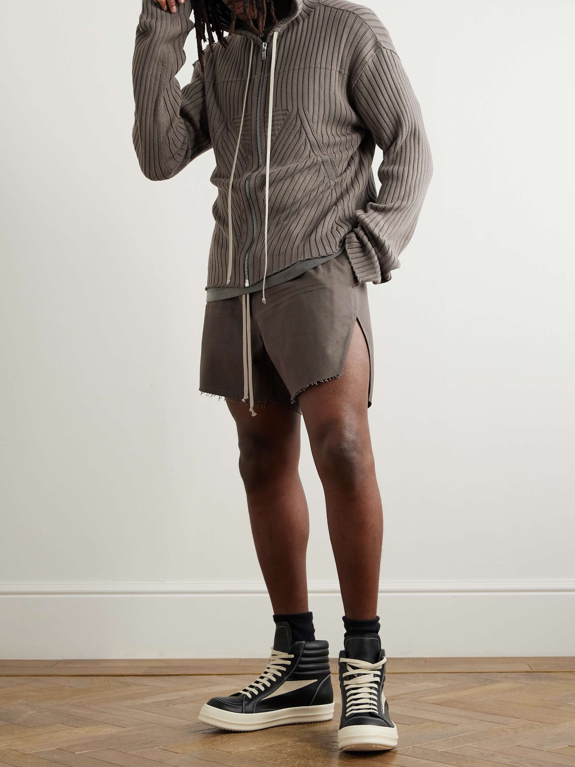 Straight-Leg Frayed Cotton-Canvas Drawstring Shorts view