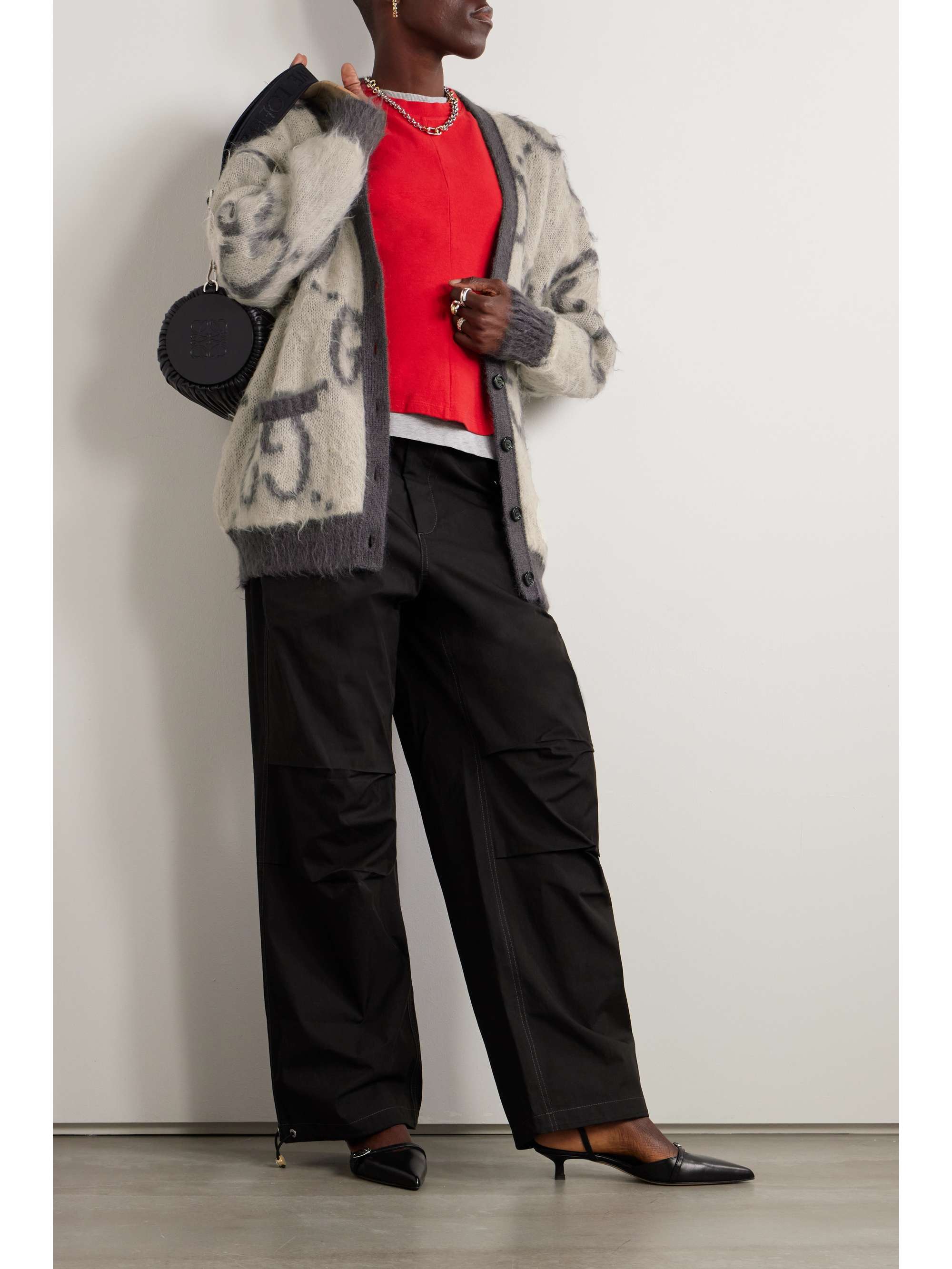 Oversized reversible intarsia mohair-blend cardigan view