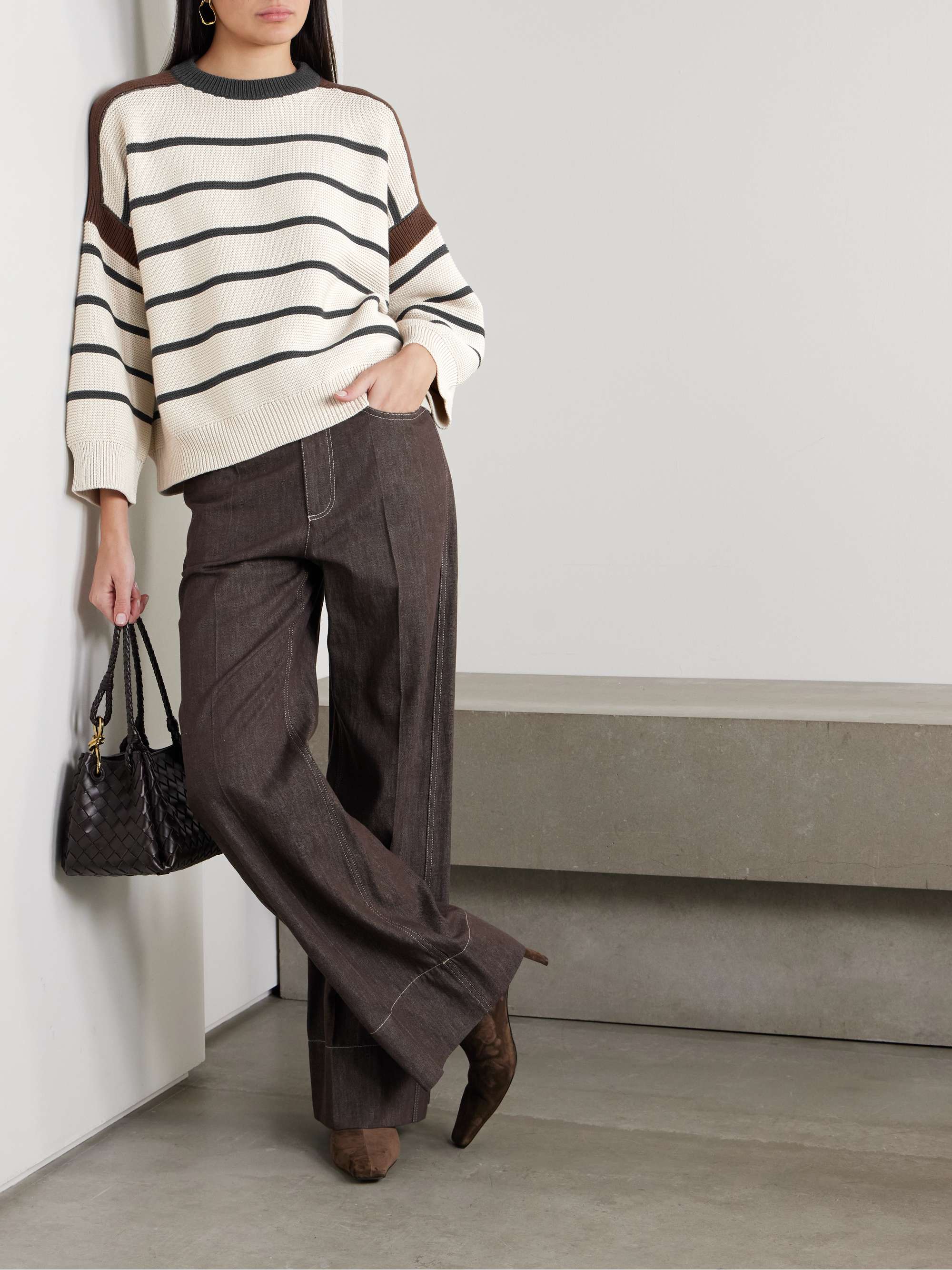 Bead-embellished striped cotton sweater view