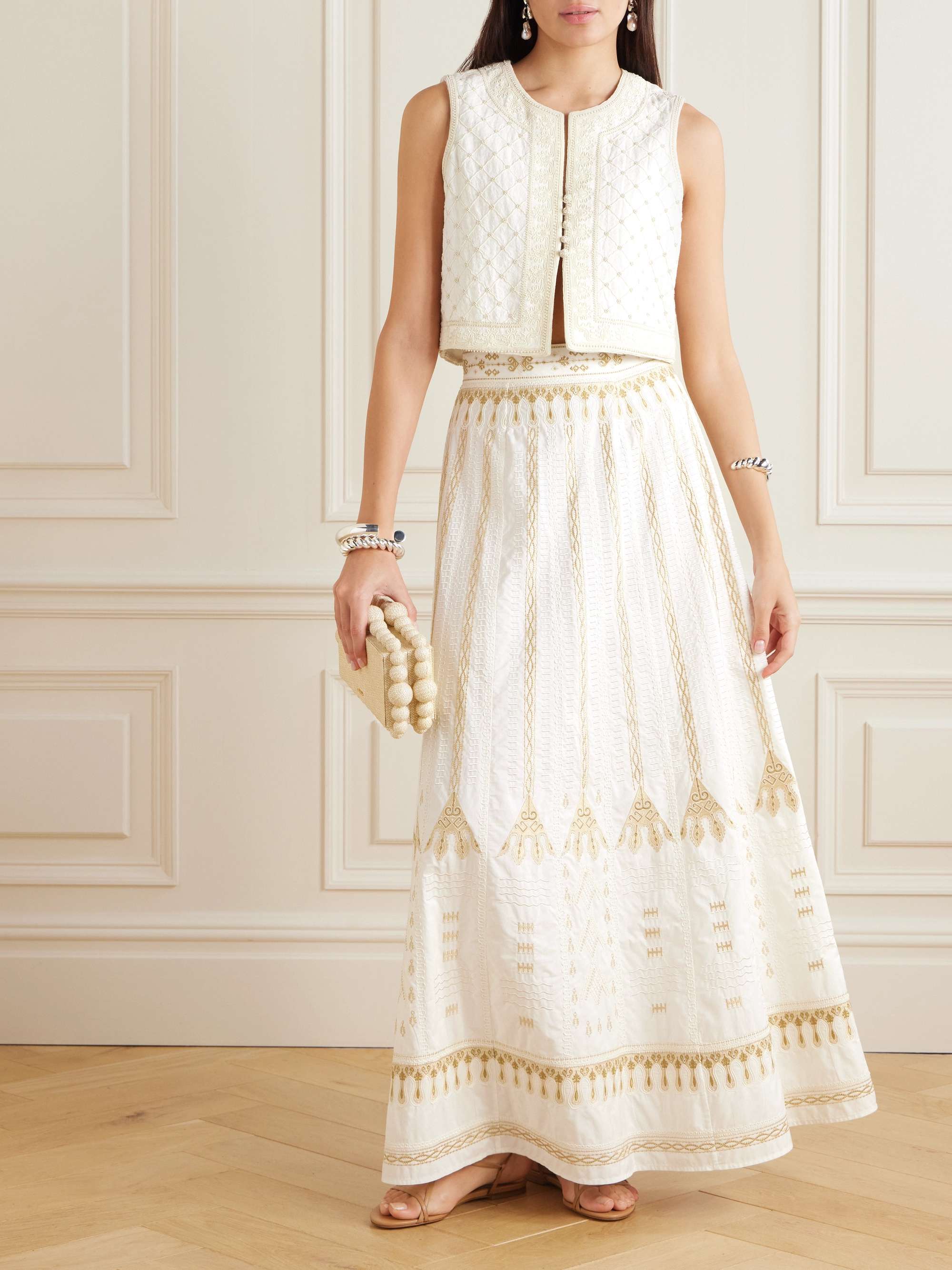 Camille Calliope paneled embroidered cotton-blend poplin maxi skirt view