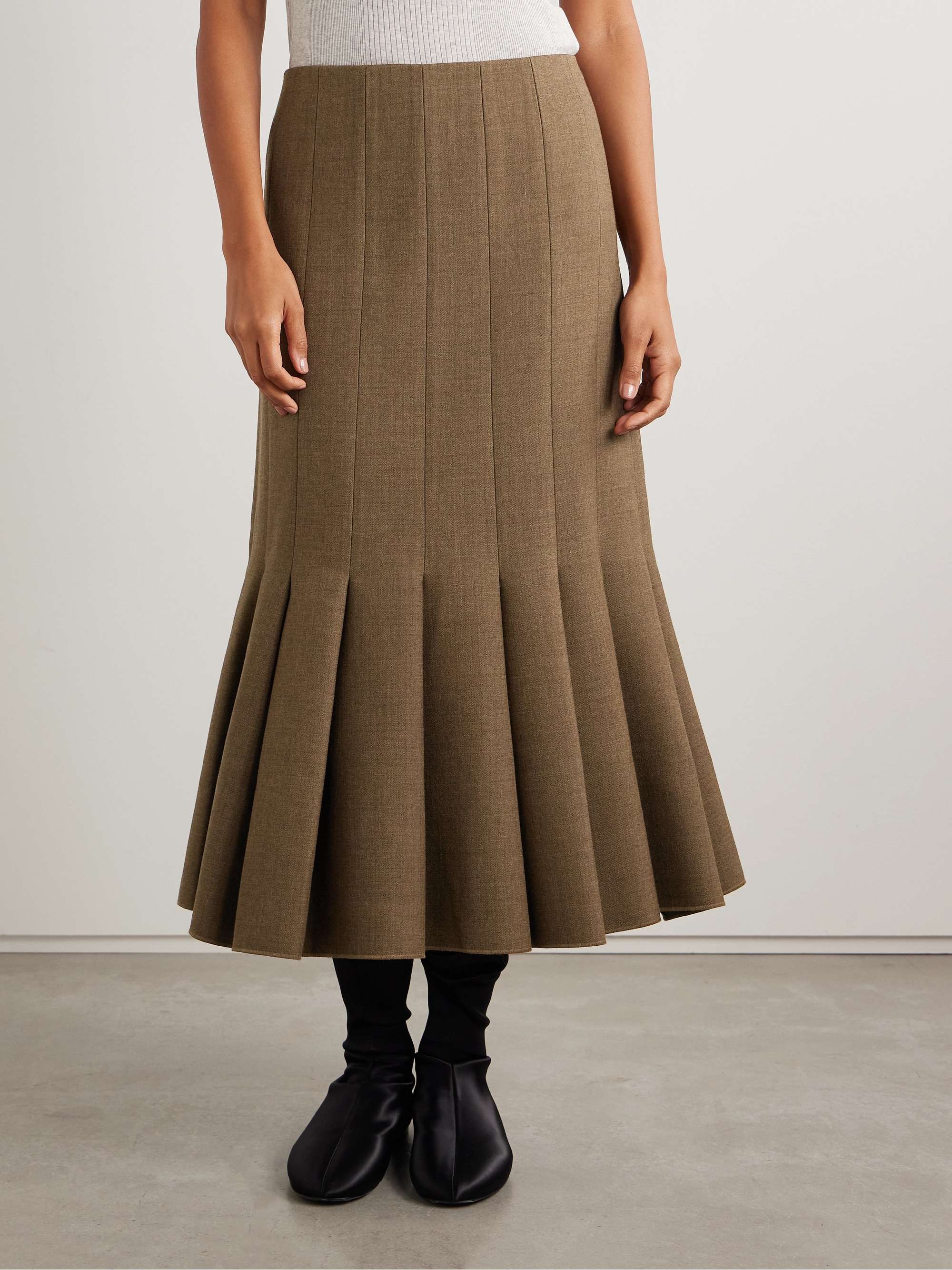 Pleated wool-twill midi skirt view