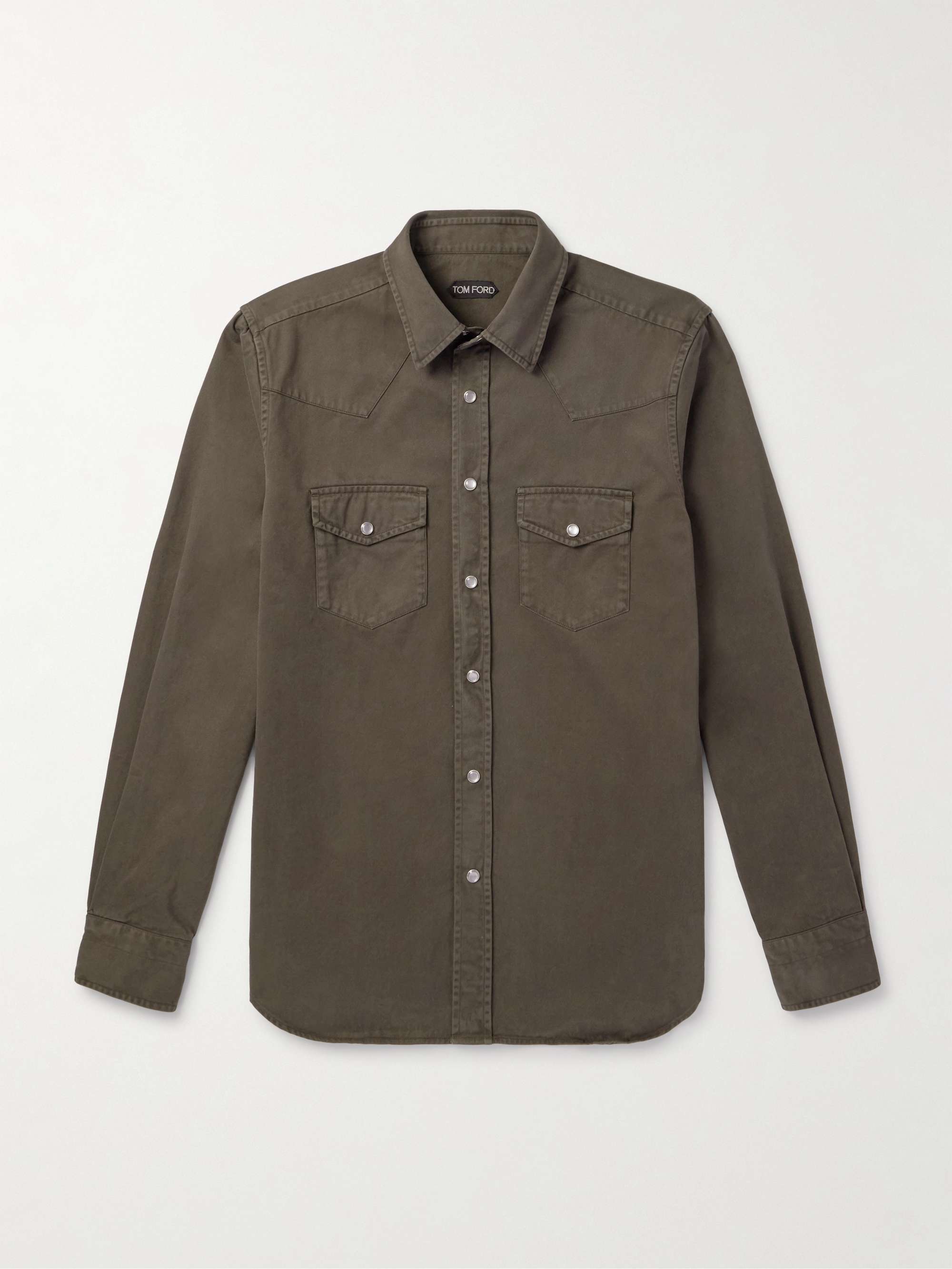 Slim-Fit Garment-Dyed Cotton-Twill Shirt view
