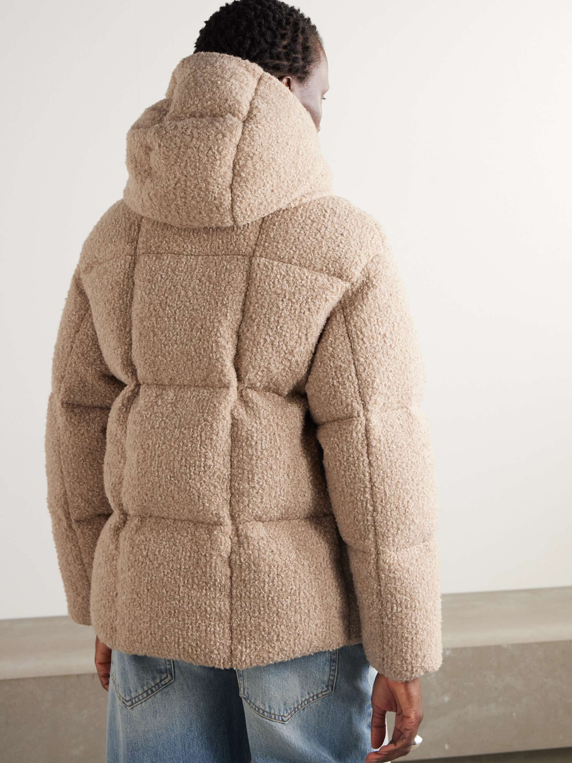 Appliquéd quilted metallic bouclé hooded down jacket view