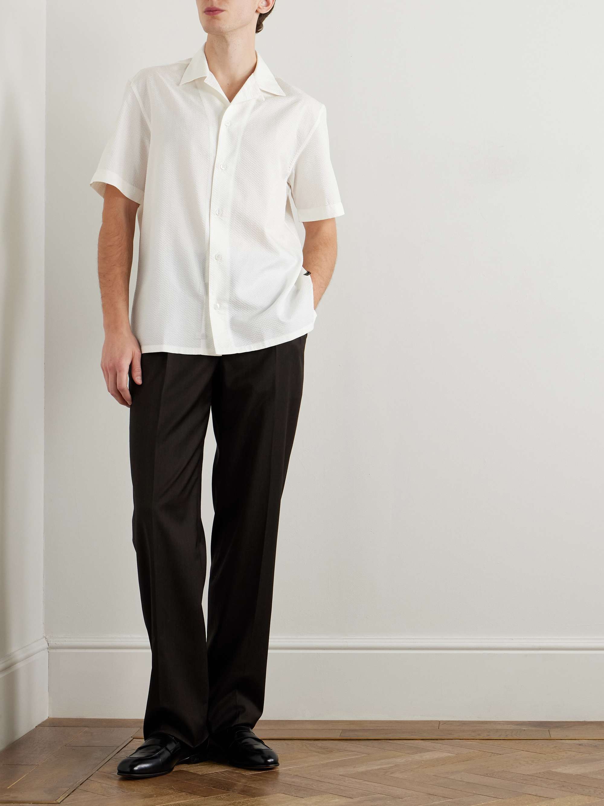 Convertible-Collar Silk-Seersucker Shirt view