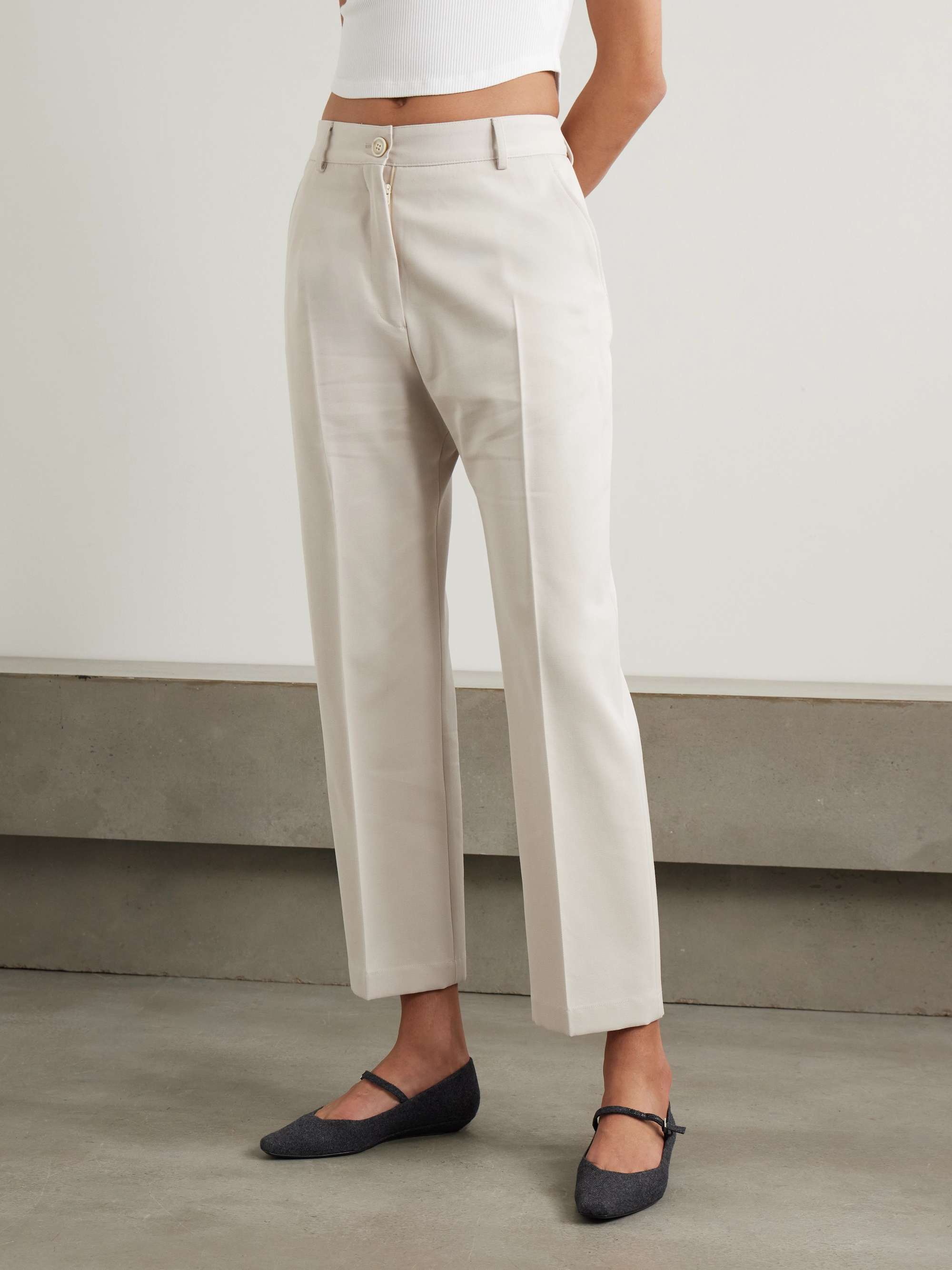 Cotton and wool-blend twill straight-leg pants view