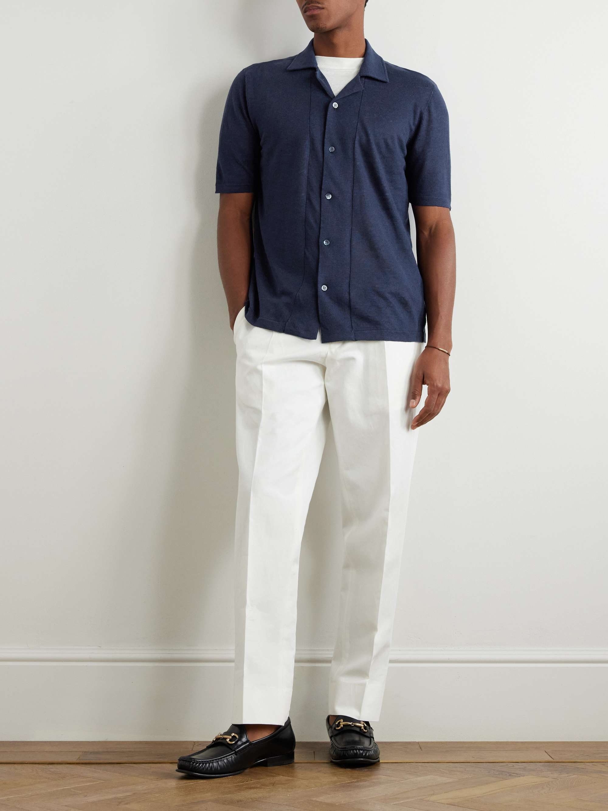 Camp-Collar Slub Linen and Cotton-Blend Shirt view