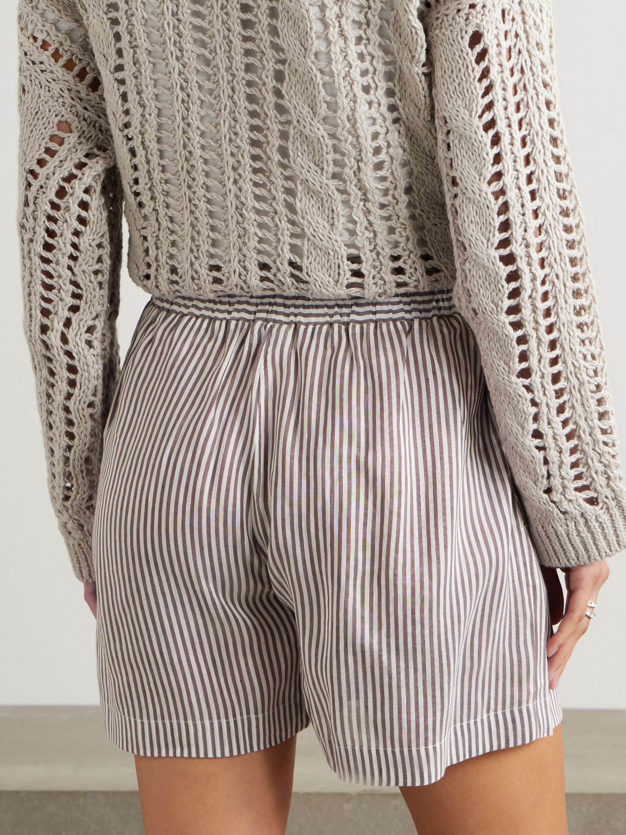 Striped linen and silk-blend shorts view