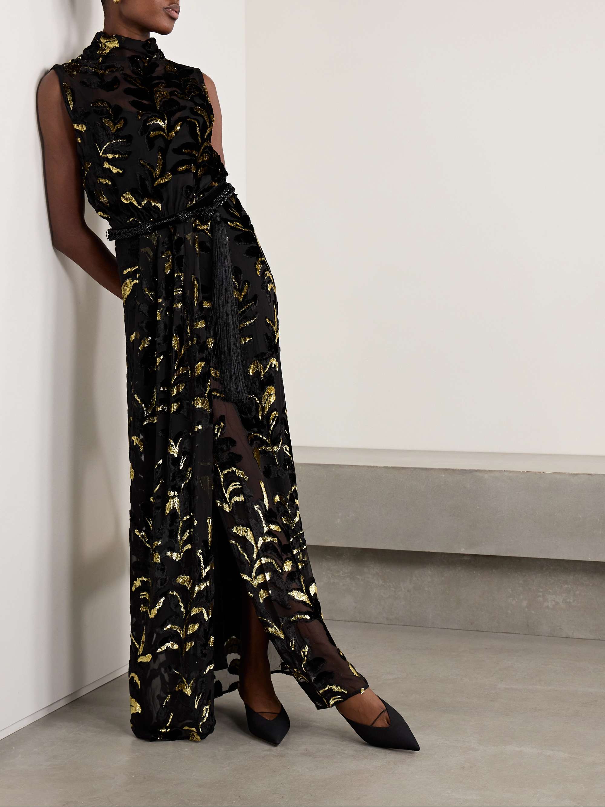 Fancy Sea belted silk-blend metallic fil coupé devoré-velvet maxi dress view