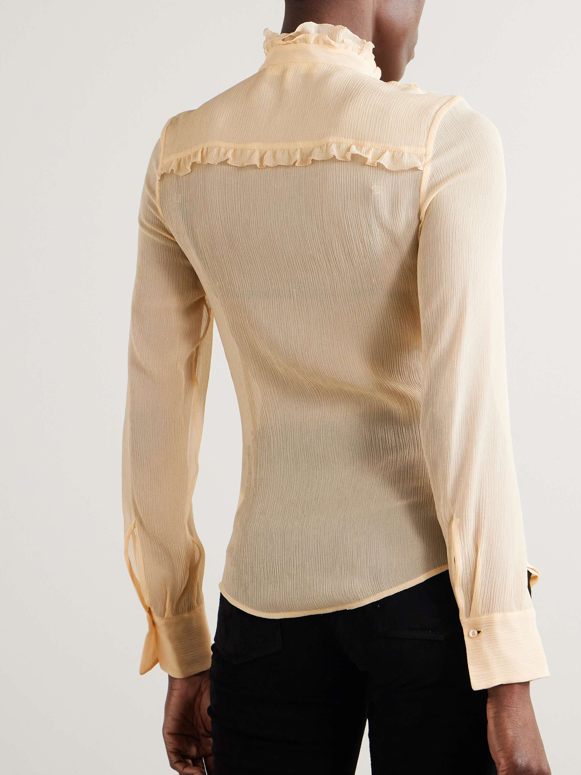 Tie-neck ruffled silk-crepon shirt view